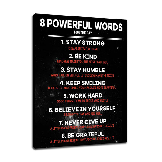 Inspirational Canvas Wall Art Motivational 8 Powerful Words Quotes Poster Print Rules Signs Picture Painting for Modern Home Bedroom Teens Room Office Artwork Stretched and Framed [18" W x 24" H]
