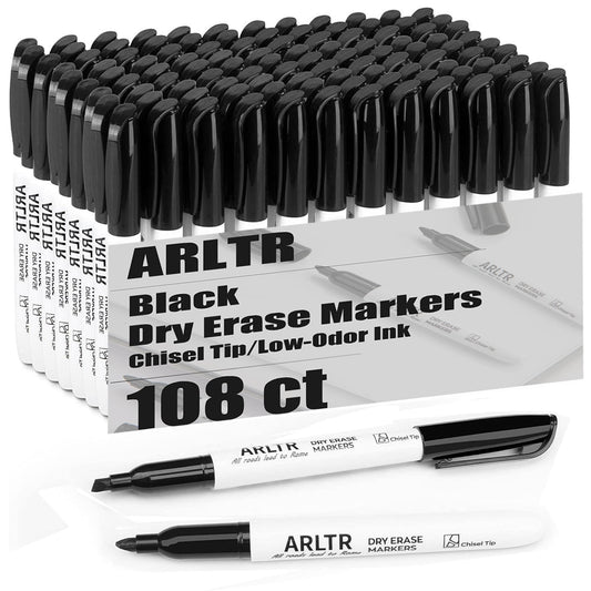 ARLTR Dry Erase Marker Bulk Set, 108 Count, Black and White, Chisel Tip, Low Odor, For Office Use