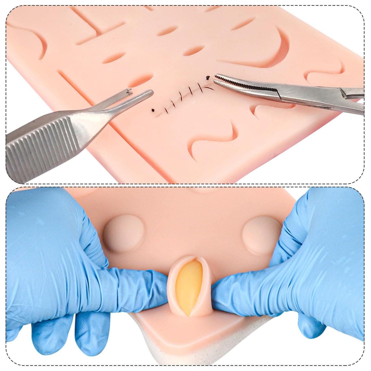 Medarchitect Premium Suturing Skill Trainer Including DIY Incision Suture Pad with Hook & Loop Replacement Design, 19 Pre-Cut Wounds Pad & Complete Tools for Advanced Suture Skill Practice