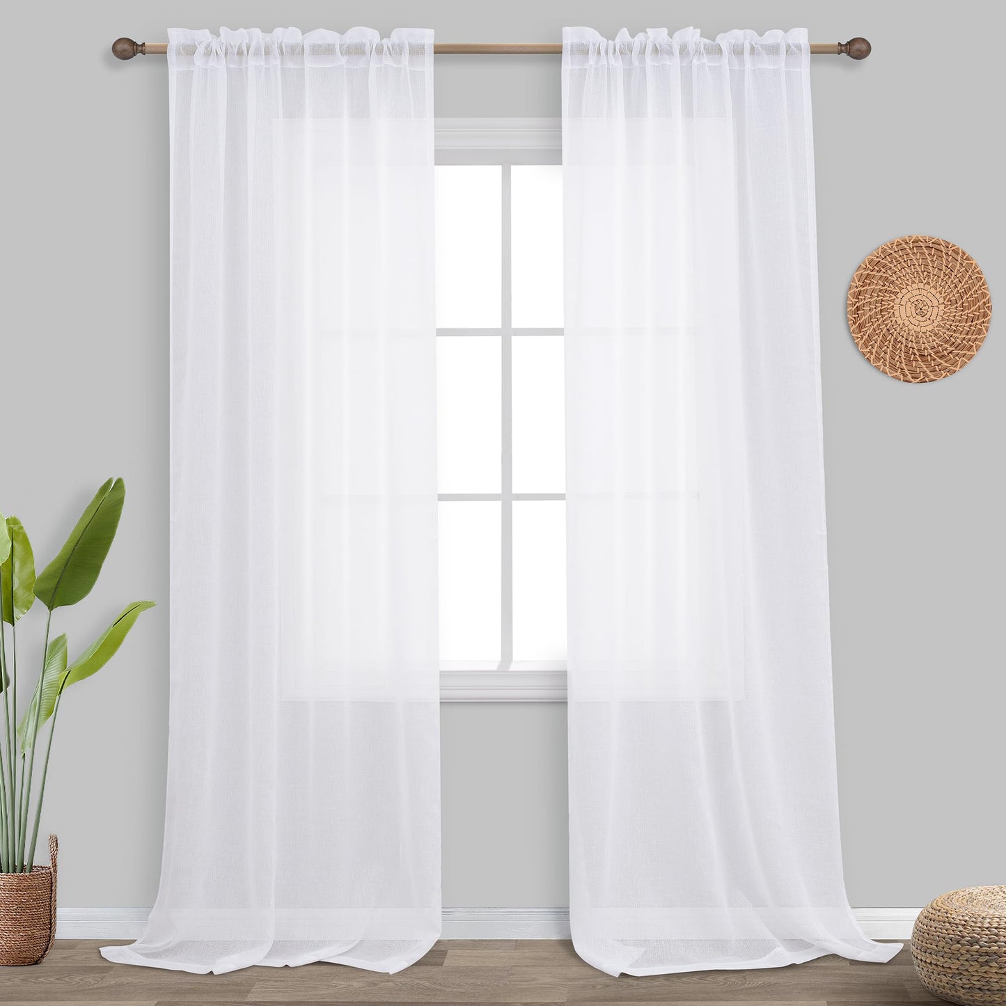 KOUFALL White Sheer Curtains 84 Inches Long 2 Panels,Gauze Cheese Cloth Linen Look Rod Pocket Flowy See Through Curtains for Living Room Bedroom