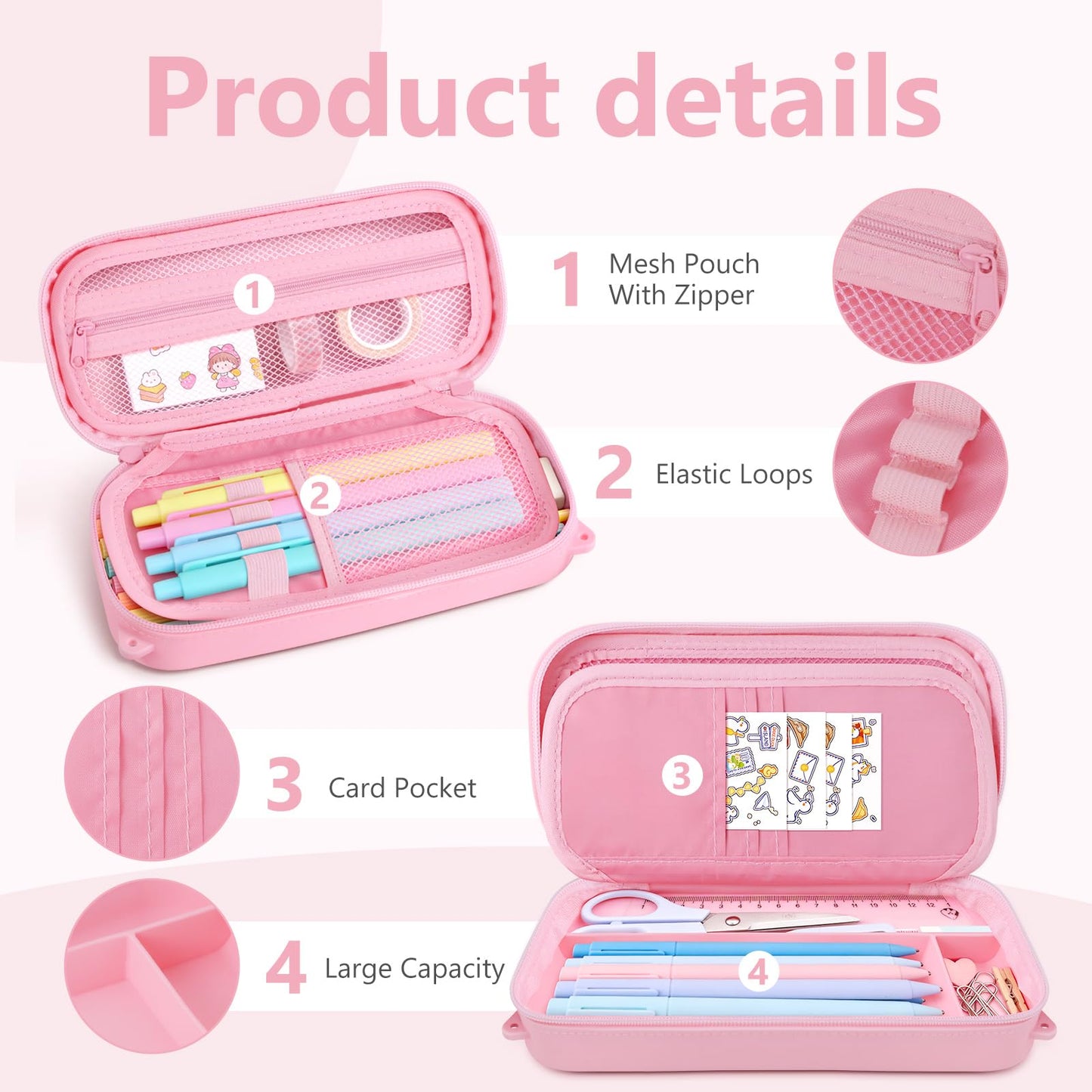 SEEZIZI Soft Silicone Bow Pencil Case, Large Capacity Aesthetic Pen Pouch Organizer with Handle & Strap,Big Pencil Bag for Girls Women, Kawaii School College Travel Supplies - Pink
