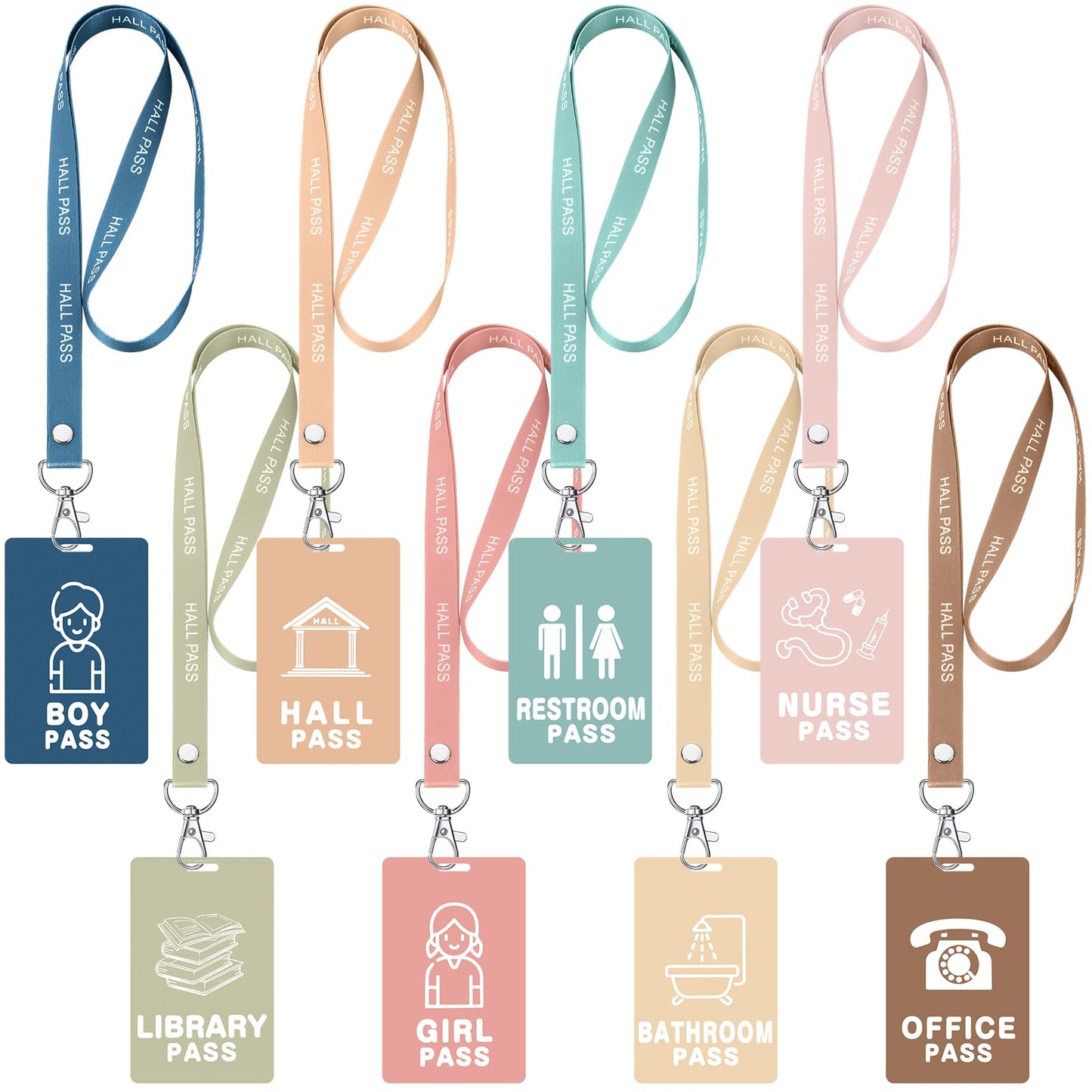 Fuyoooo 16 Set Boho Hall Pass Lanyards Unbreakable PVC Classroom Passes with Lanyards Boho Classroom School Teacher Supplies Bathroom Boy Girl Library Hall Office Nurse Pass