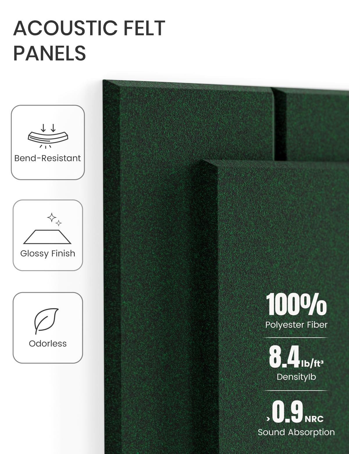 Felt Bulletin Board Tiles -28"x18" with 40 Adhesive Tabs, Cork Board Alternative for Office Decor, Push Pin Board Wall Organizer 6-Pack (Pine Green)