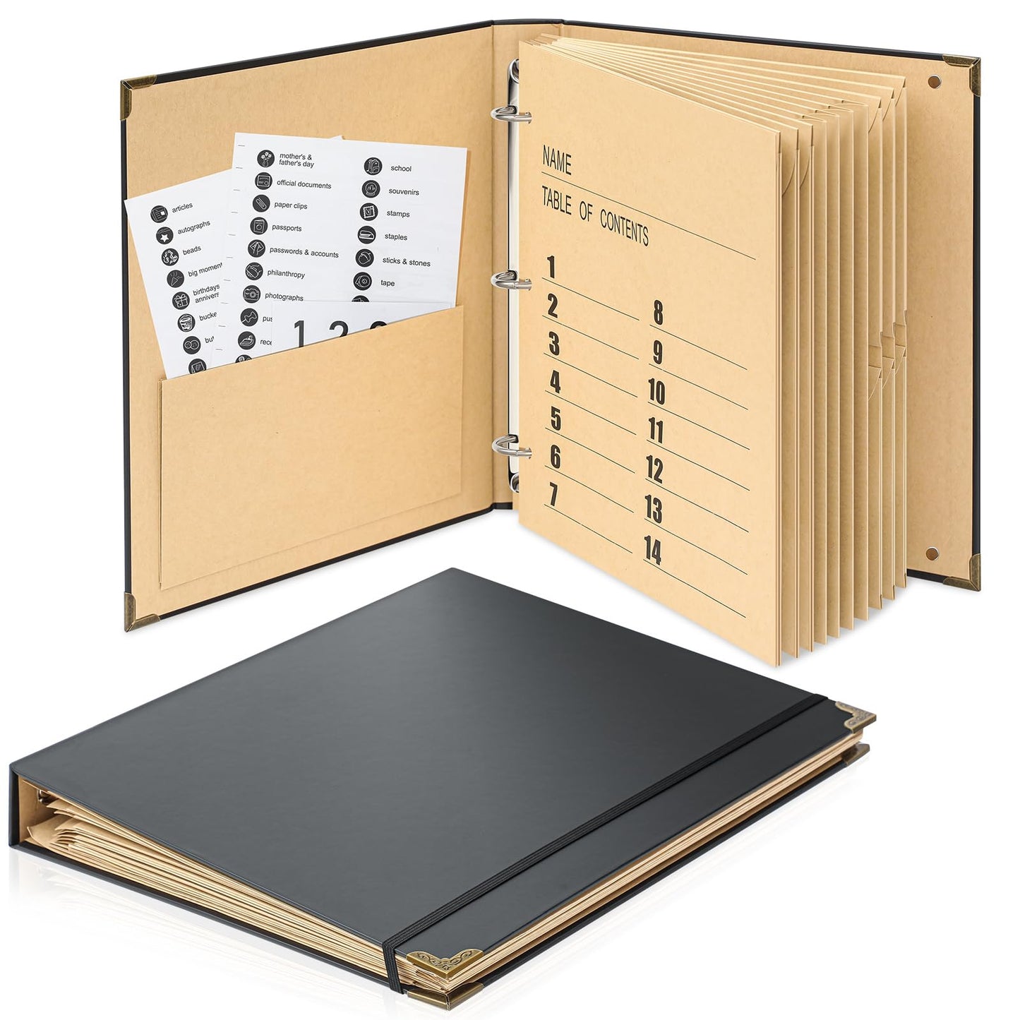 Marspark 3 Rings in Case I Die Binder Important Document Organizer with Labels, Life Pockets Organizer Expanding File Folder for Family Papers, Letters, Birth Certificates, Photos, Passports(Black)