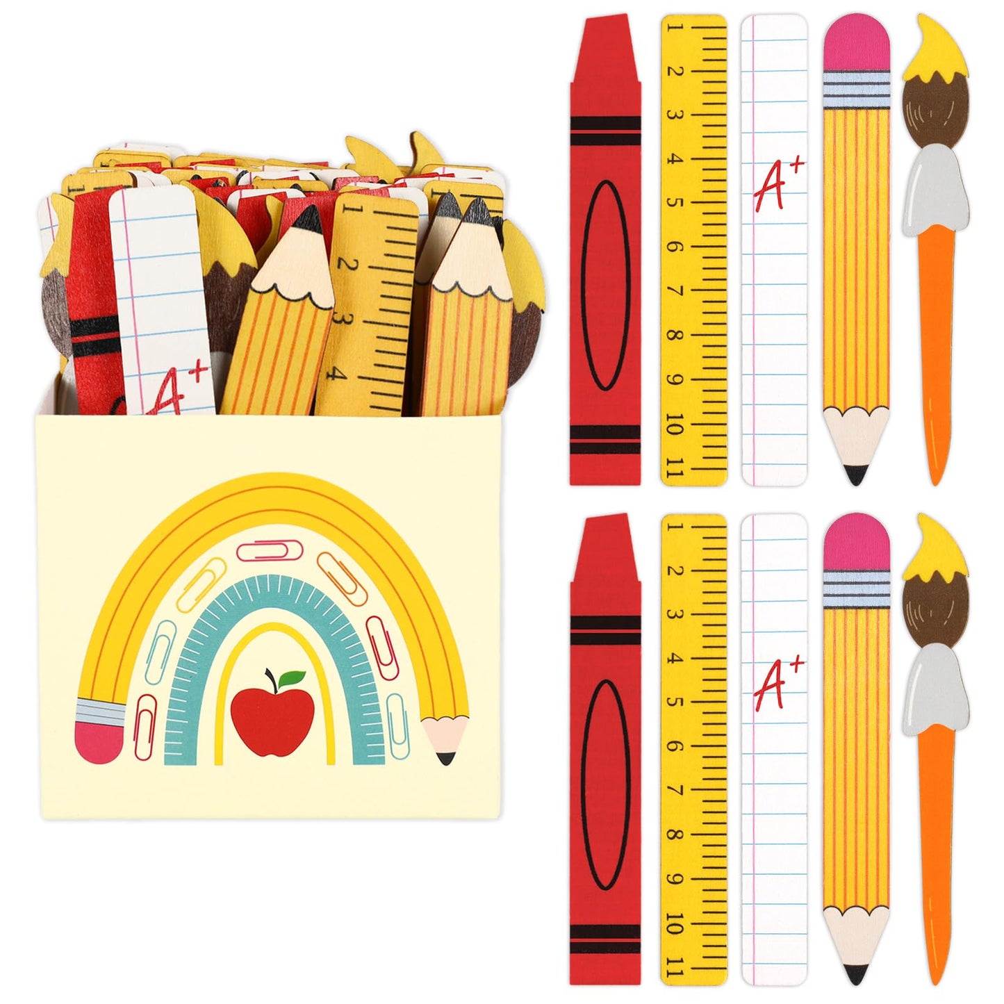 Whaline 101 Pcs Back to School Name Sticks with Carton Crayon Ruler Pencil Talking Flip Name Sticks Teacher Student Grouping Tally for Classroom Educational Learning Activities Supplies