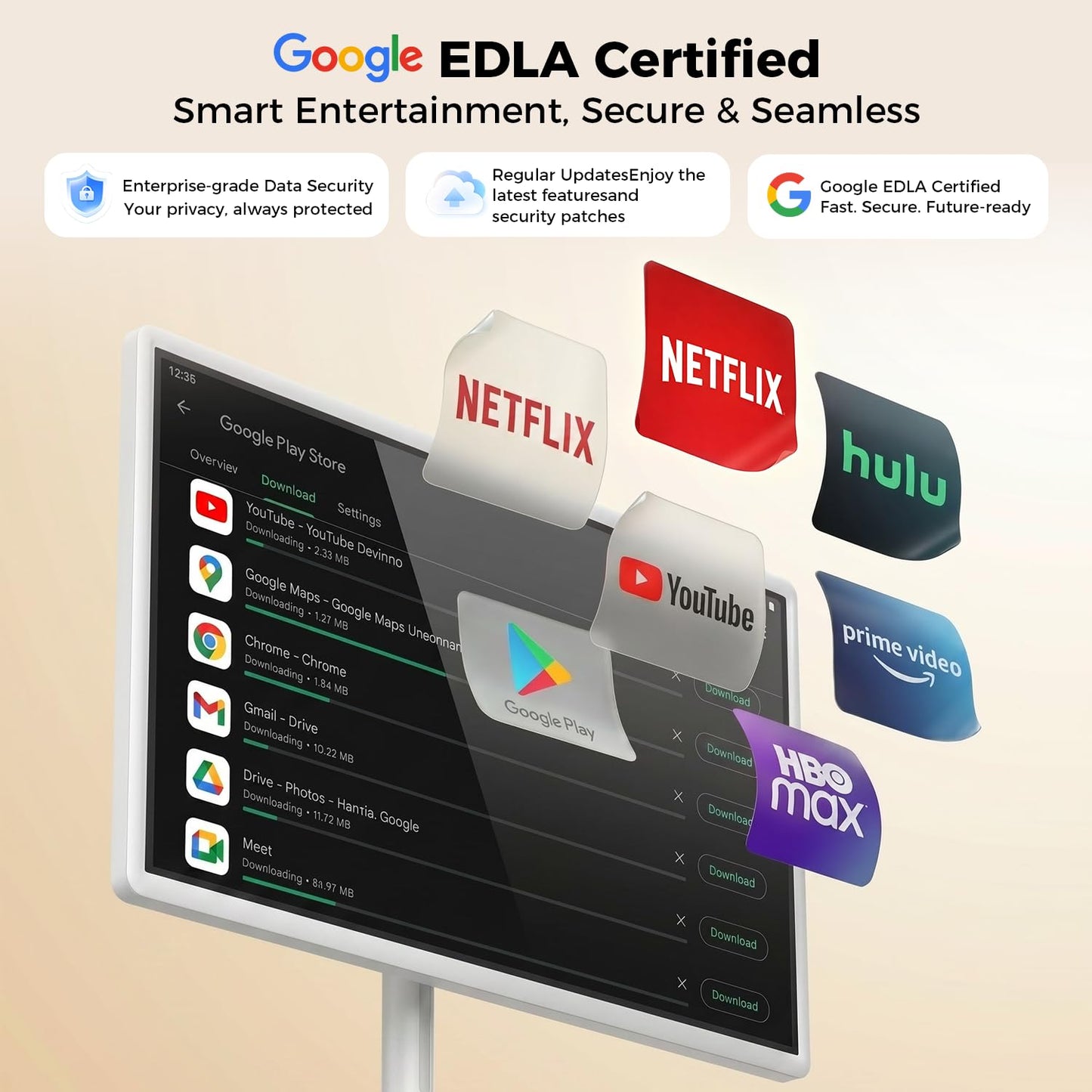 32 Inch Smart Portable TV, FHD Touch Screen Rolling Monitor on Wheels, Android 15 8GB +128GB, Wireless Tablet Display with Camera, 20W Speaker, EDLA-Certified 38,400 mAh Battery Voice Airmouse Remote