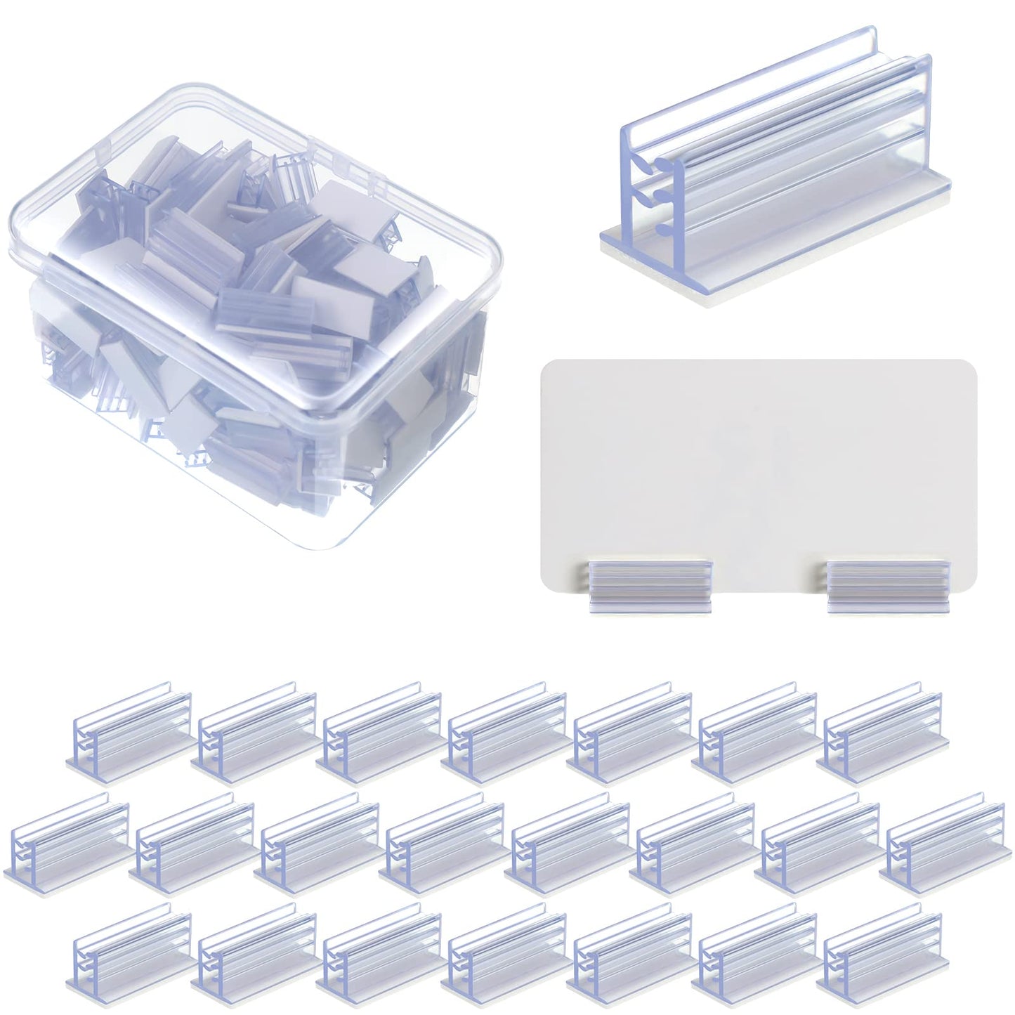 100 Pcs Self Adhesive Sneeze Guard Holder Acrylic Panels Name Tag Holders for Desks Ticket Sign Adhesive Clips for Cards Photos 1 x 0.5 x 0.5''