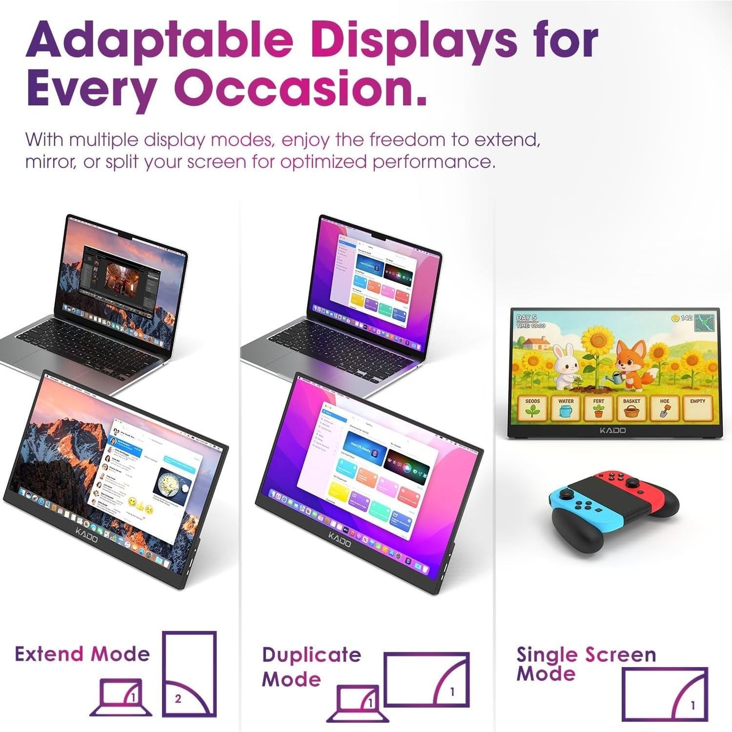 Kado 15.6 Inch FHD Portable Monitor for Laptop, 1080p Second Display IPS 1920x1080, 45W Reverse Charging HDMI USB-C Laptop Screen Extender, Kickstand for PC, Mac, Dex, Tablet, Xbox, PS4/PS5, Switch