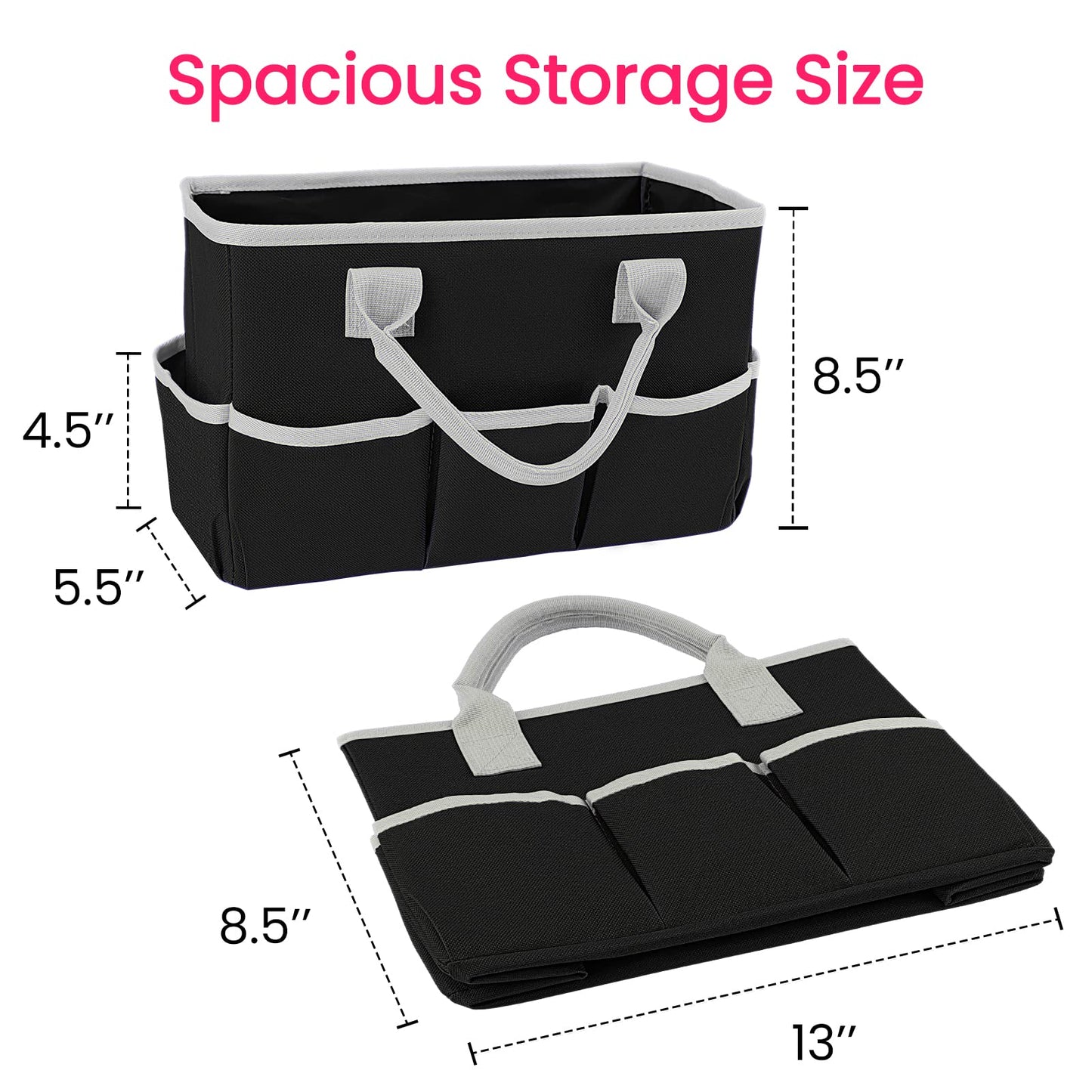 Godery Desktop Tote and Stock Organizer, Teacher Helper Tote Bag Organization for Arts, Books, Stationery, Office Desk Organizer, Make-up Storage Tote with Handles for Travel, Black-Gray