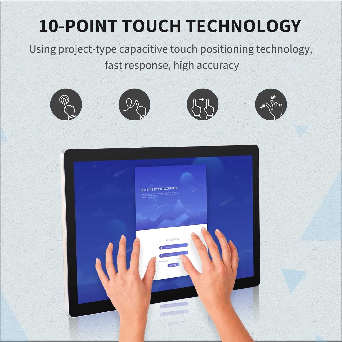 TouchWo 18.5 inch Capacitive Multi-Touch Screen Industrial Monitor, 16:9 Display 1920 x 1080P, Built-in Speakers, VGA, DVI & HD-MI Monitor for PC, POS, Small Business, Restaurant