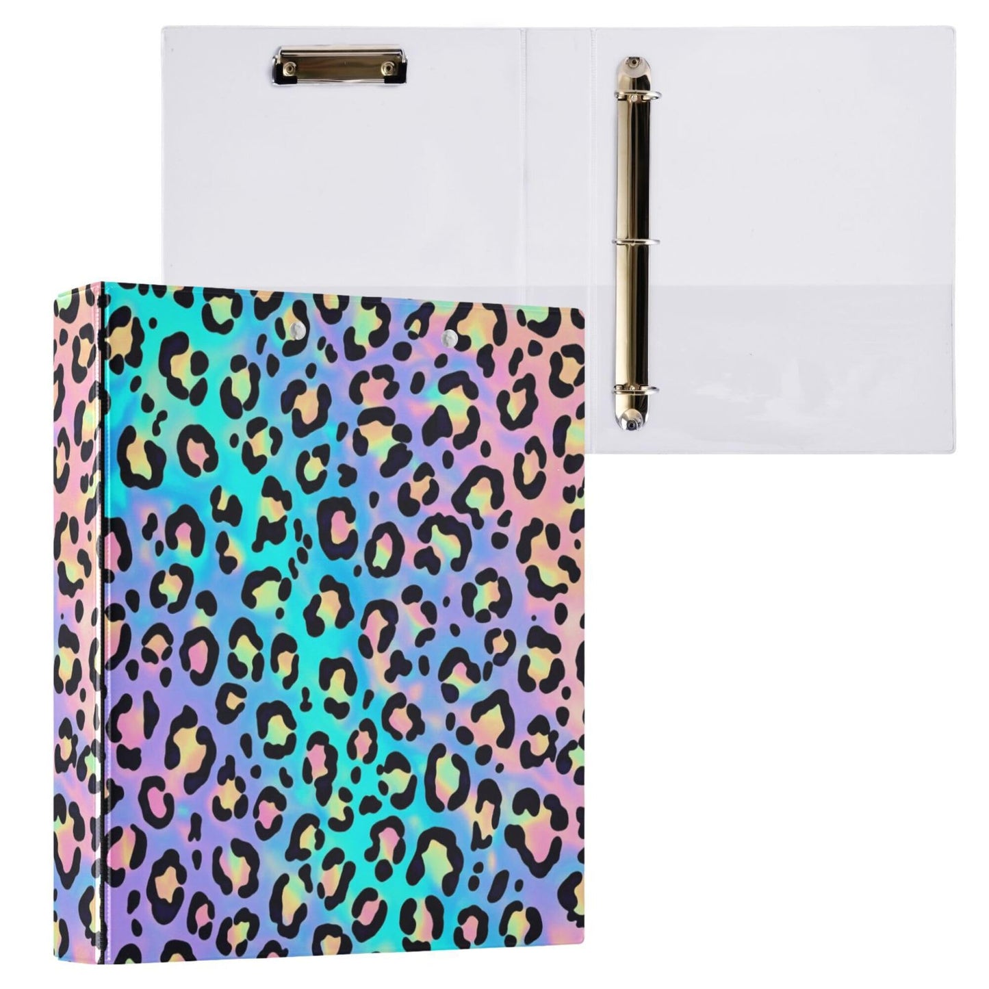 Colorful Cheetah Round Ring Binders 1.5 Inch Leopard Purple 3 Ring Clipboard Binder for Office School Work Supplies File Folder 200 Sheet Capacity