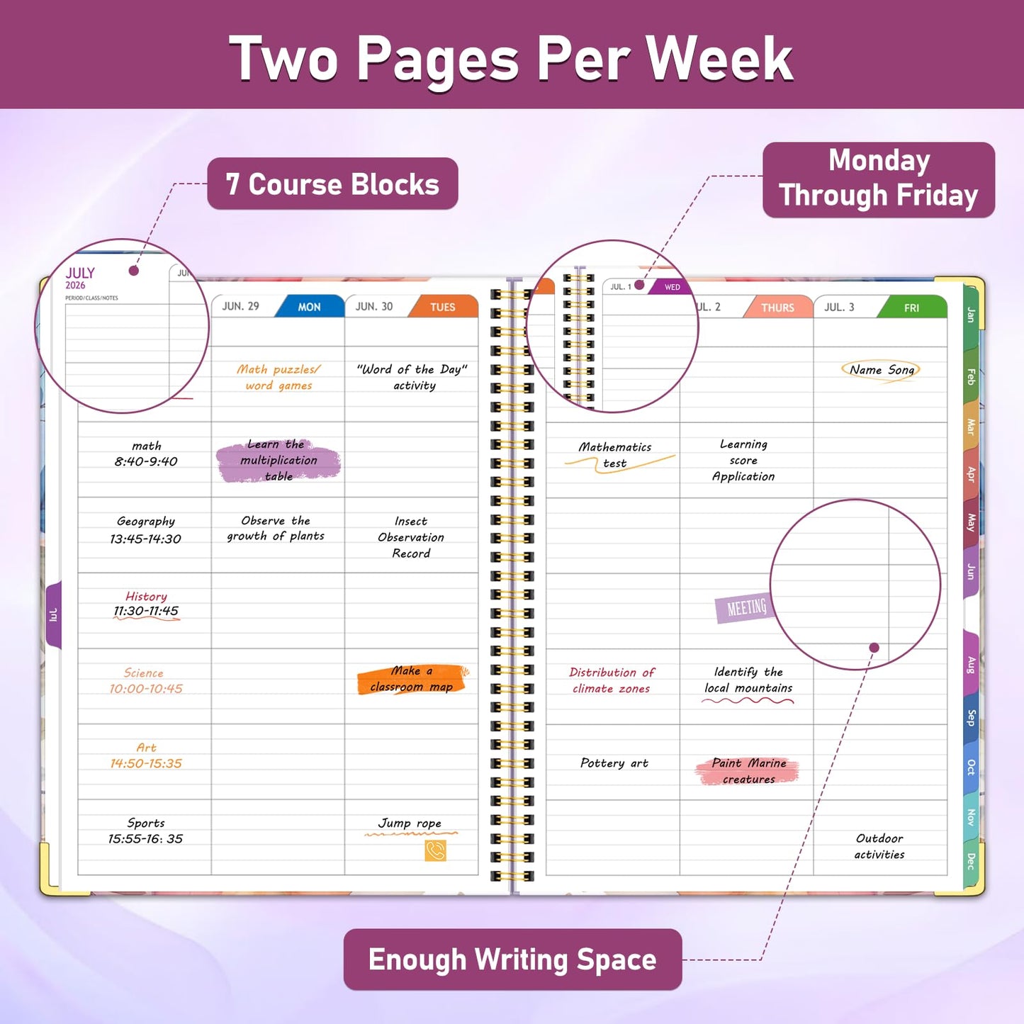 Teacher Planner 2026-2027, Jul 2026-Jun 2027 Academic Year, 8.5" x 11" Lesson Planner Book for Teacher Calendar, Spiral Bound Planners, Planning Stickers, Colorful Monthly Tabs, Flower