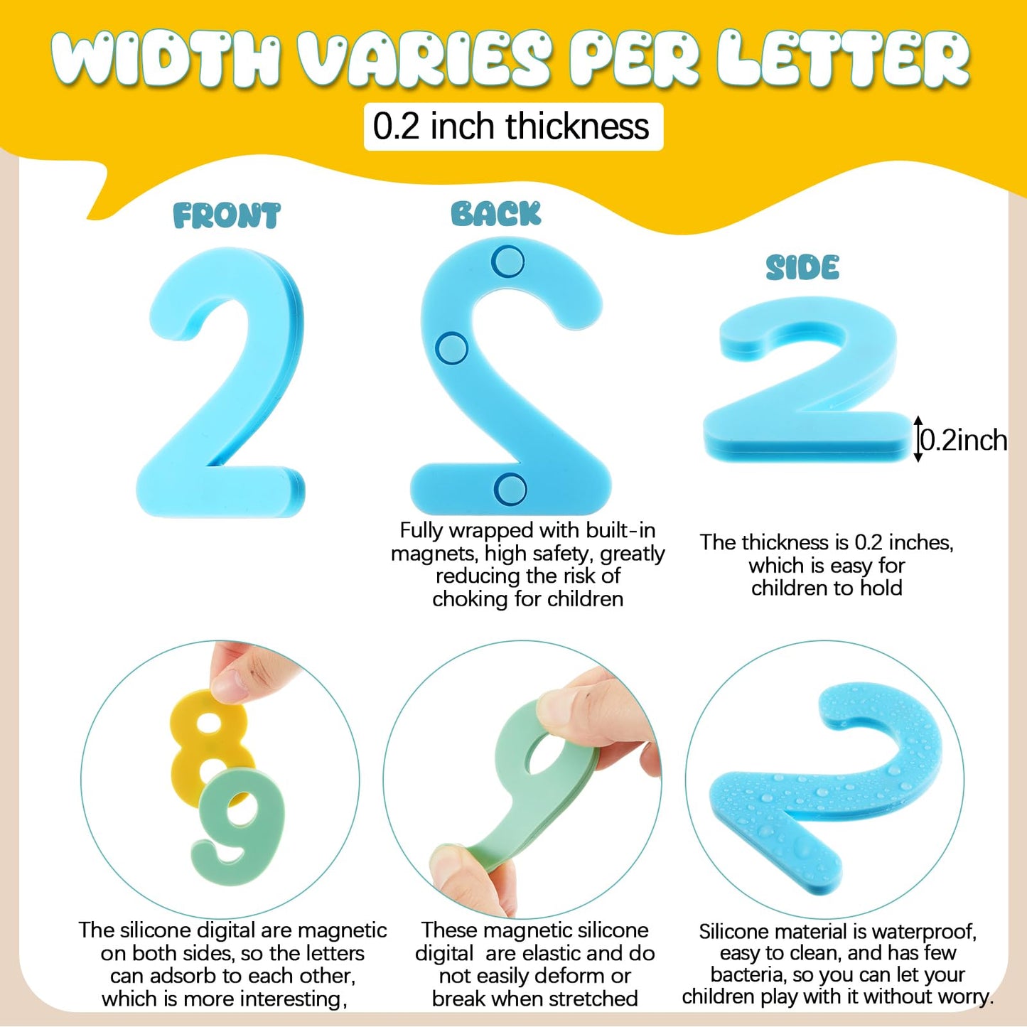 VioraWhite 39 Pcs Magnetic Food Grade Silicone Alphabet Letters Kit (Sealed Magnet, CPC Certified) 26 ABC 10 Number 3 Operators Educational Fridge Magnets for 4-6 Kids Learning Toys Birthday Gift