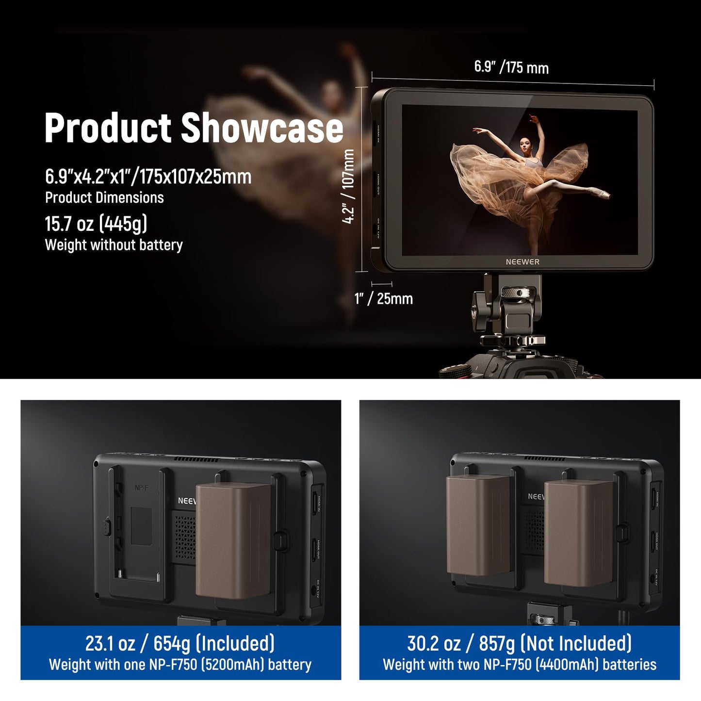 NEEWER F700 7" Camera Field Monitor, 2000nit HD 1920x1080 IPS Touch Screen with 3D LUT, 4K HDMI Loop in/Out with Peak Focus DSLR Video Assist HDR Waveform, Cold Shoe Mount, 5200mAh Battery & Cable