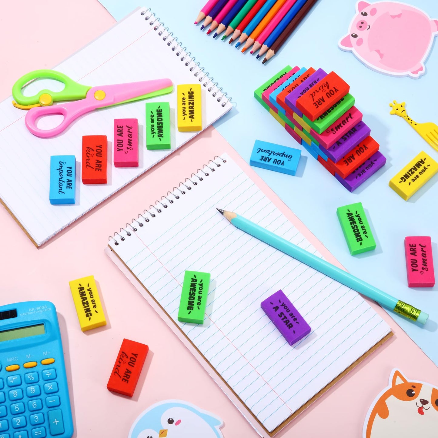 Resurhang 180 Pcs Erasers Bulk for Kids Inspirational Pencil Erasers Bulk for Drawing Motivational Big Eraser School Supplies for Classrooms Back to School Office (Motivational,Multicolor)