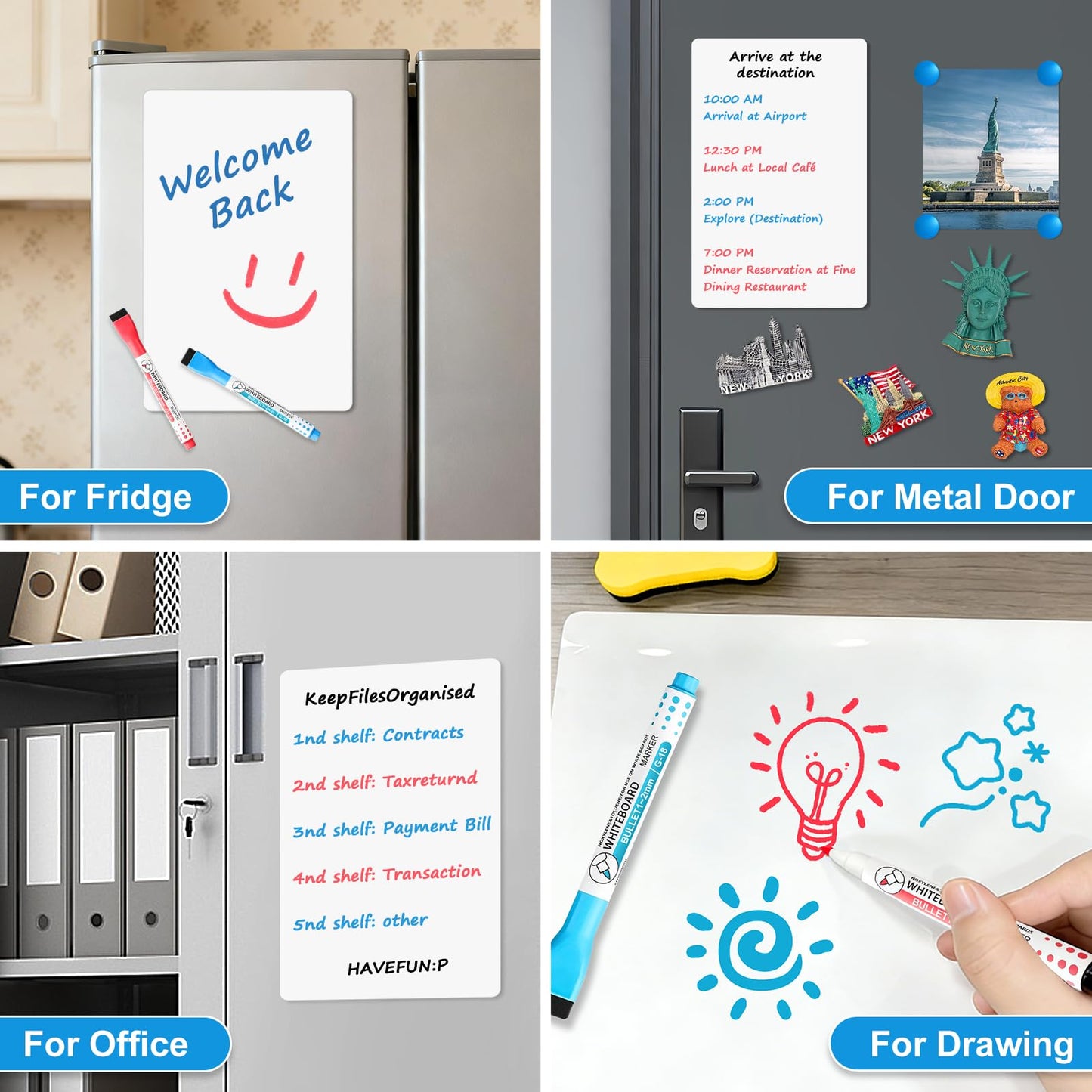 Magnetic Whiteboard for Fridge, 17" x 11" Dry Erase Board Set with Markers & Eraser, Strong Magnet & Stain-Resistant Surface, Fridge Calendar for Notes, Grocery List, Meal Planning & Family Schedule