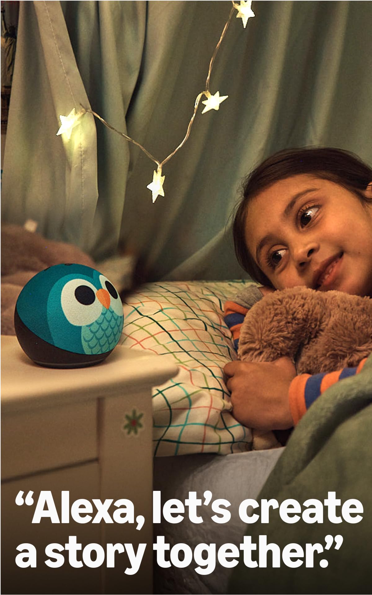 Amazon Echo Dot Kids (newest model), Smart speaker to enjoy age-appropriate audiobooks, interactive games and Alexa+ experiences to create and learn, Stardust design