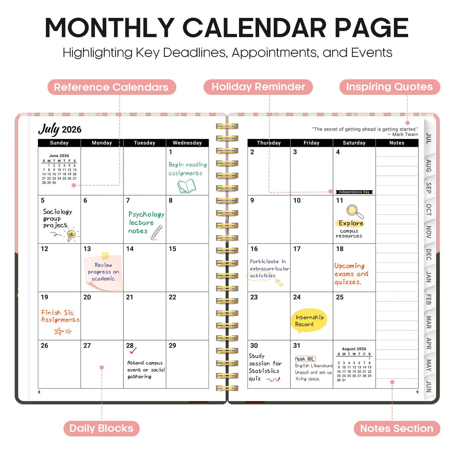 Planner 2026–2027, Weekly & Monthly Academic Organizer for School Year, Jul 2026–Jun 2027, Hardcover Planner with Tabs, Back to School Essential, 6.3" x 8.5", Petite Street