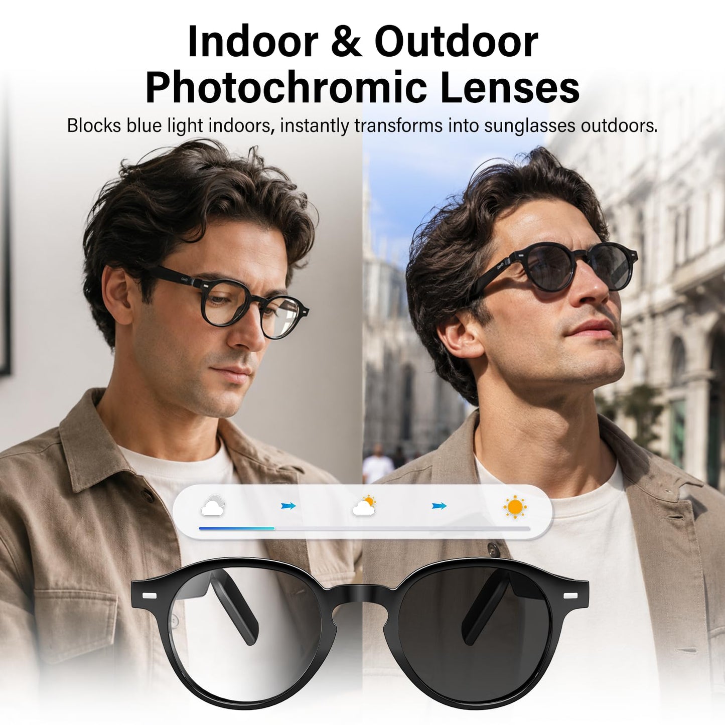 GetD 2026 AI Smart Glasses for Men Women, Translation Glasses with ChatGPT 145 Language, Photochromic Lenses, Bluetooth Glasses 11H Music Play /9H Call for Travel Daily Use