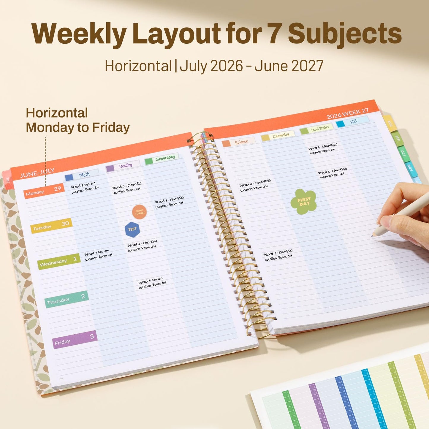 SUNEE Deluxe Teacher Planner 2026-2027, Lesson Planner Book with 7 Periods Jul 2026 - Jun 2027, 8.5" x 11" Weekly and Monthly Organizers with Colorful Tabs, Planning Stickers,120gms Paper,Retro Floral