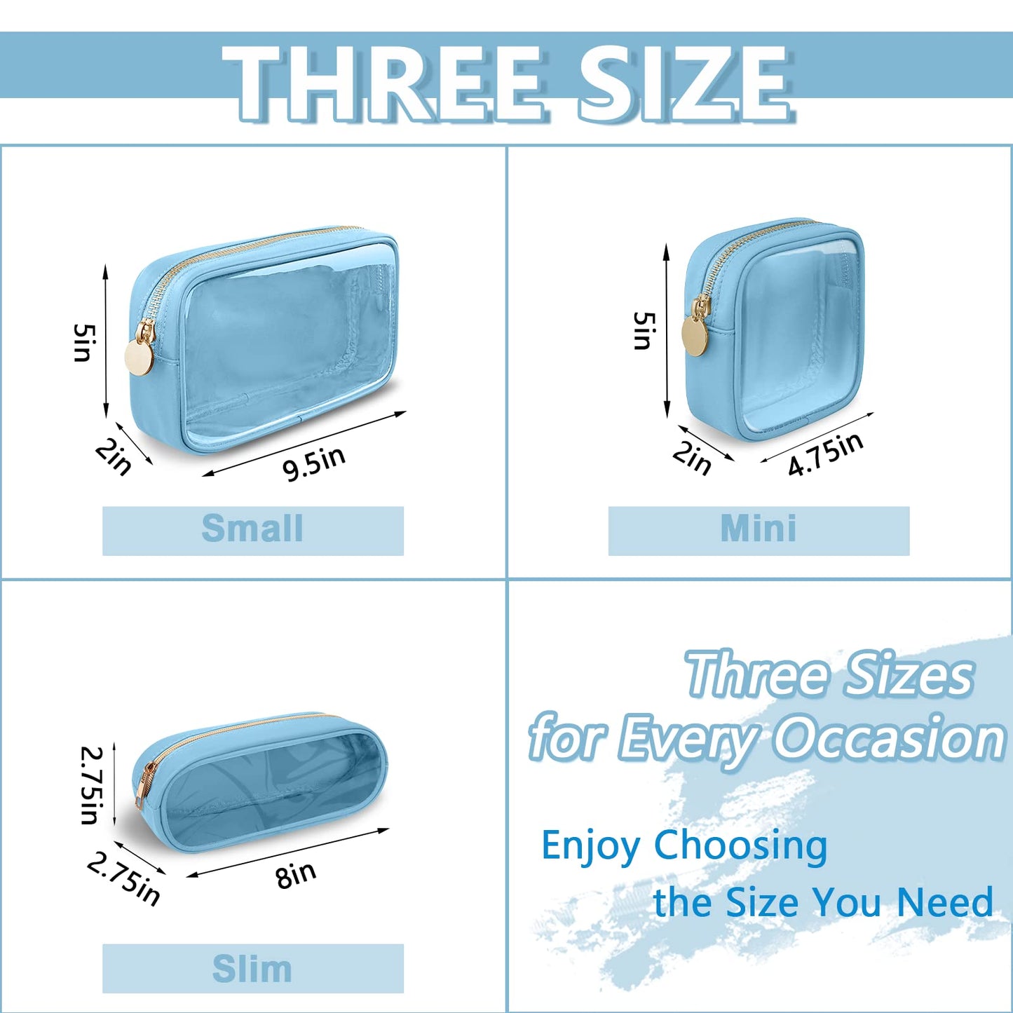 UIXIZQ Clear Mini Makeup Bag for Purse, Small Nylon&PVC Cosmetic Travel Bag TSA Approved Toiletry Bag with Zipper, Preppy Transparent Makeup Travel Bag Coin Purse for Women Men Girls(Mini-Blue)