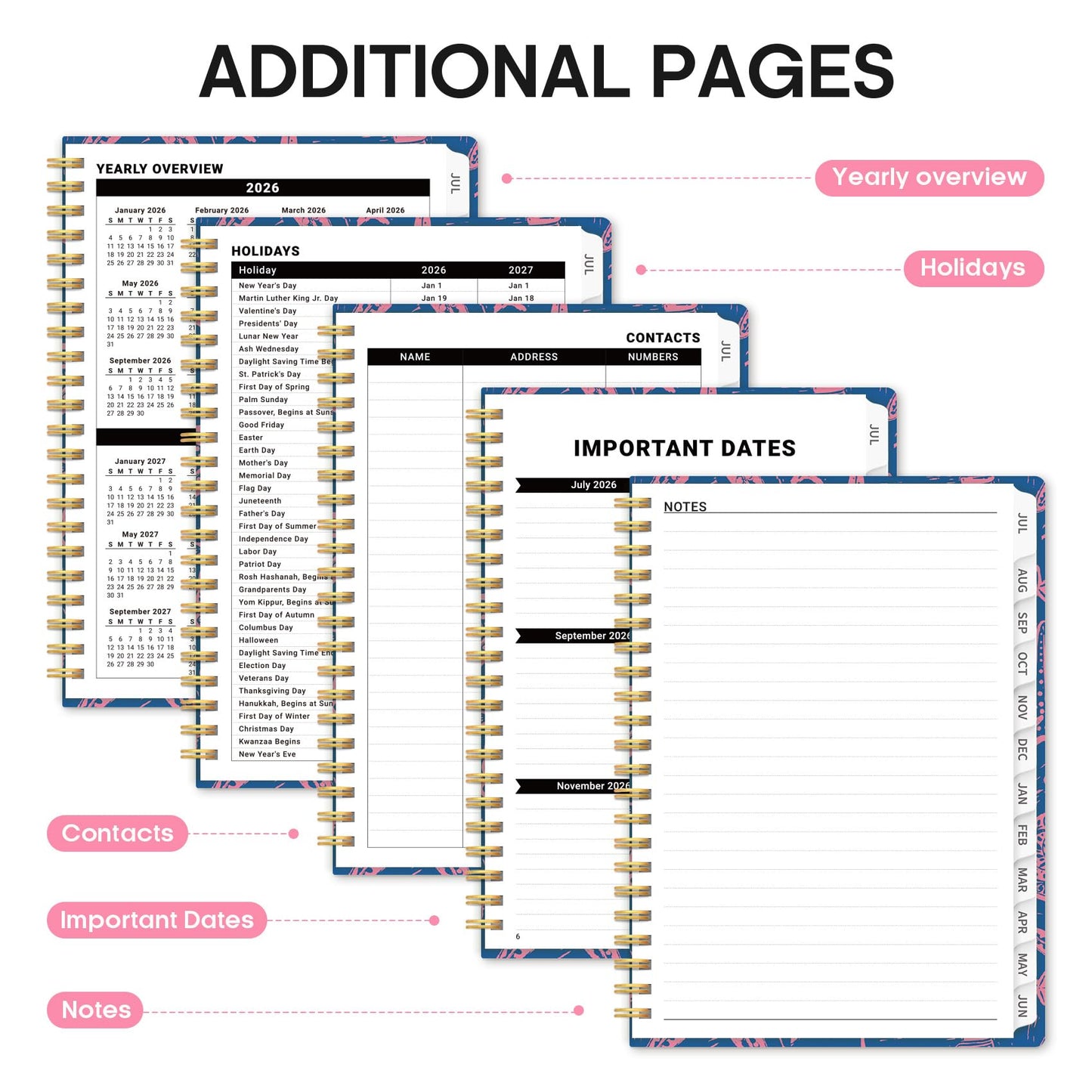 Planner 2026–2027, Weekly & Monthly Academic Organizer for School Year, Jul 2026–Jun 2027, Hardcover Planner with Tabs, Back to School Essential, 6.3" x 8.5", Coastal Whispers