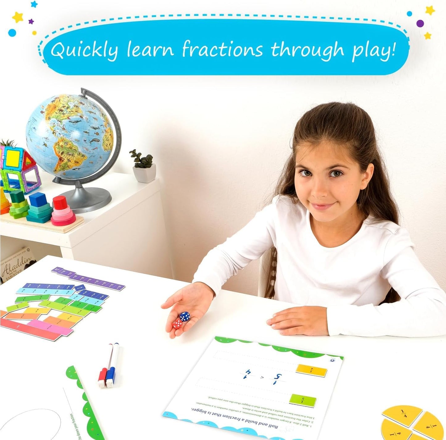 Simply magic 166 PCS Magnetic Fractions Activities Class Set & 140+1 PCS Colorful Base Ten Blocks & Activities Set for Math