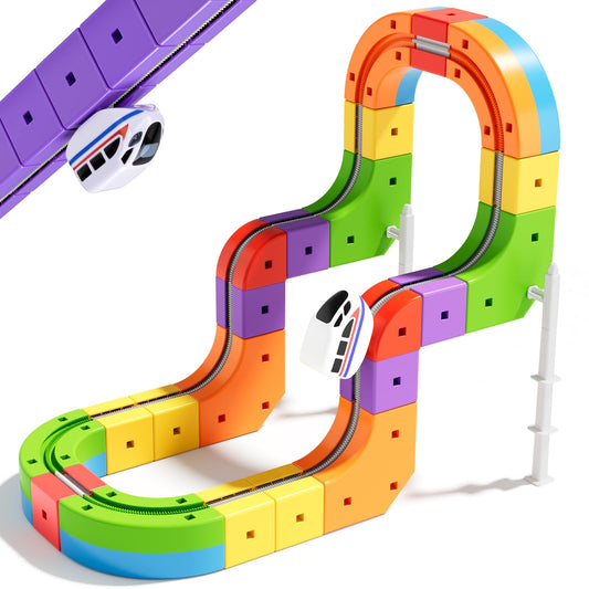 KlickRail Electric Train Set Flexible Race Track for 3 4 5 6 7 8 years old boys and girls, Building Toy Train Track Gravity-Defying 3D Embedded Layouts & Motorized Car, STEM Gift(Starter Set(32 piece)
