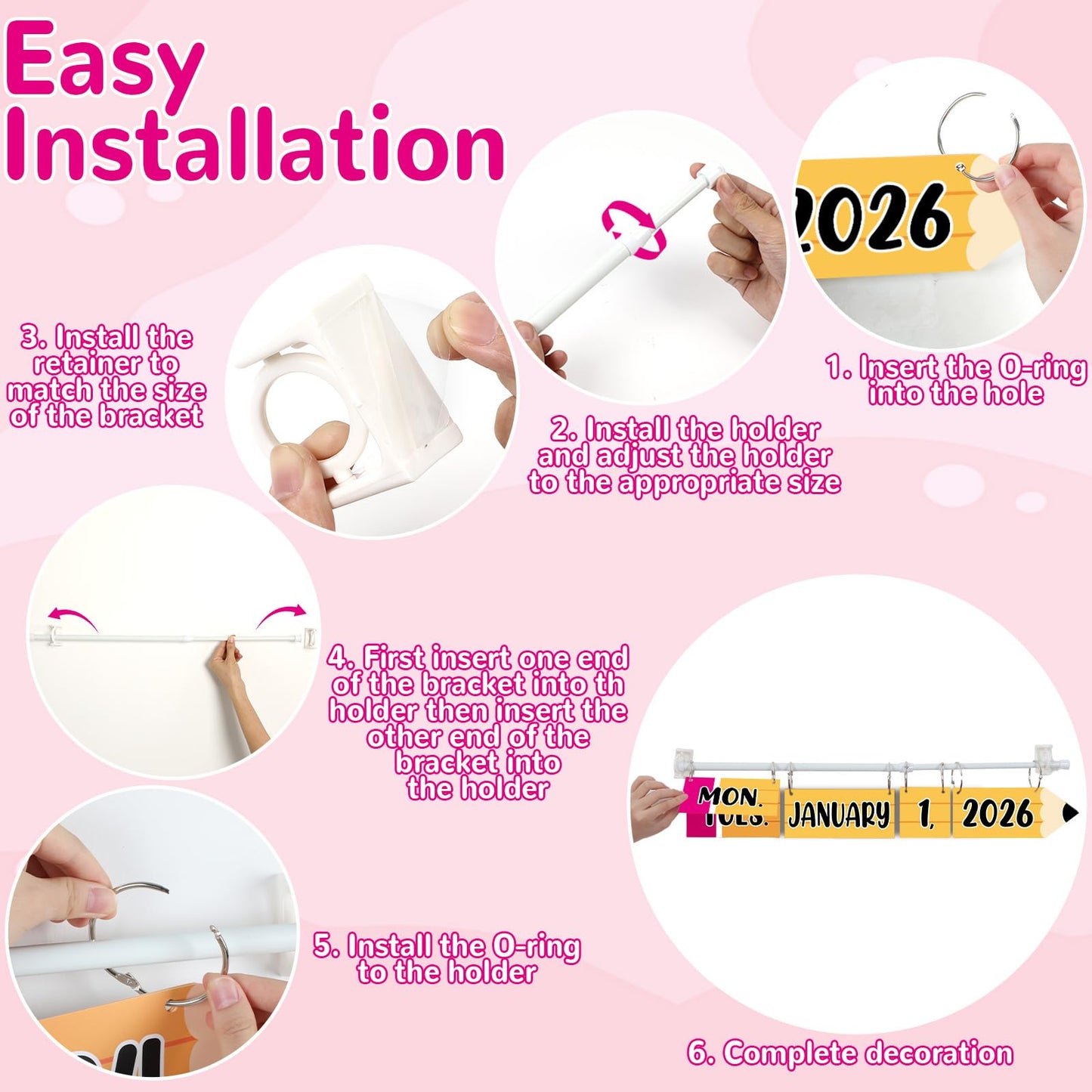 Pencil Flip Calendar Bulletin Board Set Pencil Calendar for Classroom Whiteboard Decor with 2026 to 2030 Years Date Cards and Adjustable Rod for Home Elementary Back to School Teacher Supplies