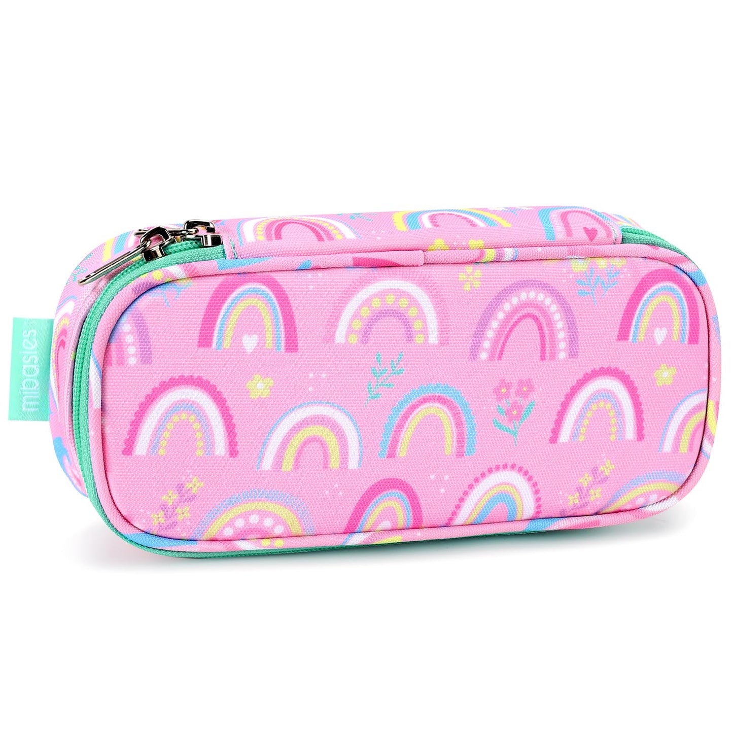 mibasies Girls Pencil Case for Kids, Multi-Slot Pencil Pouch, Rainbow Pink