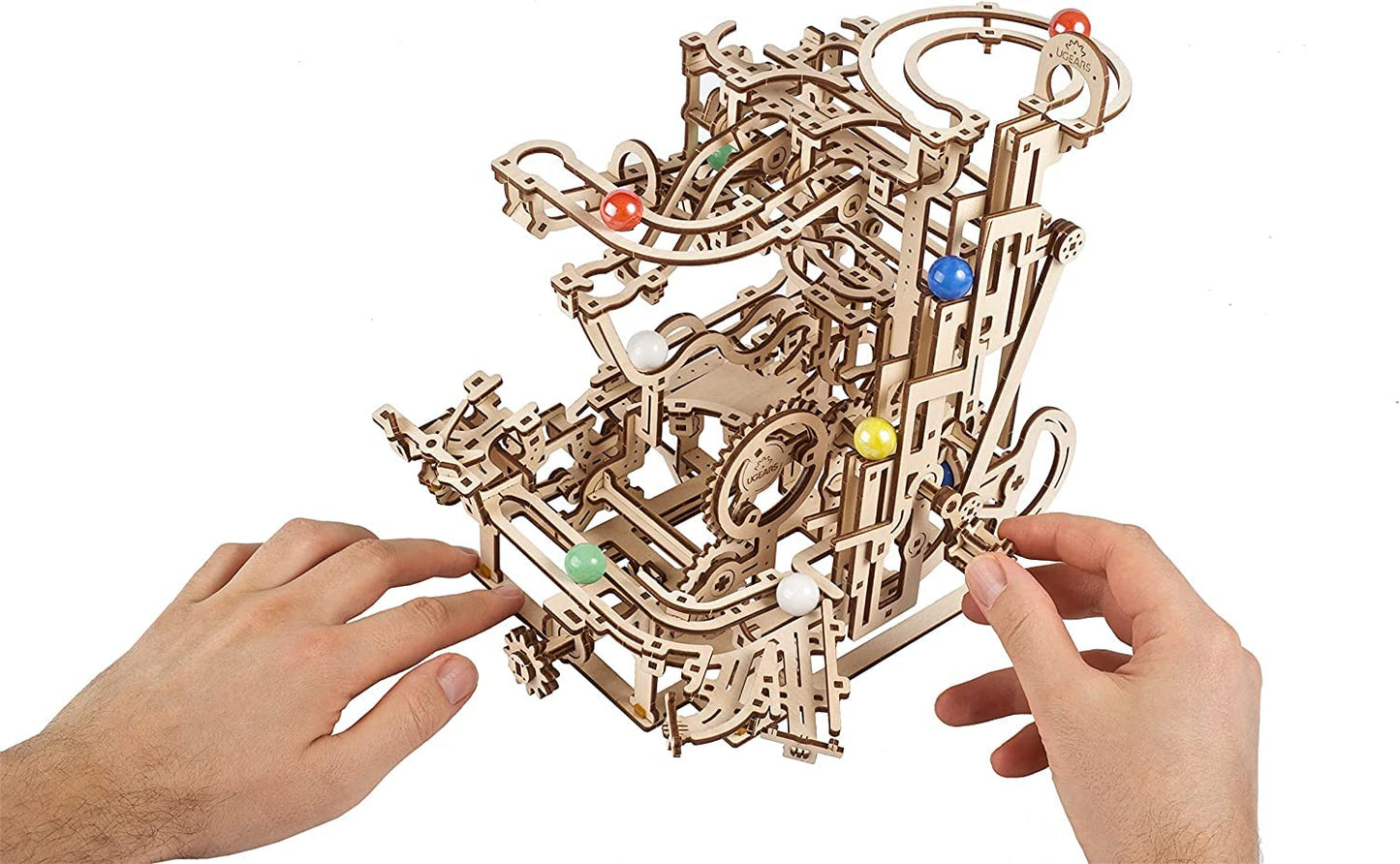 UGEARS Marble Run Tiered Hoist 3D Wooden Puzzles for Adults - Wooden Model Kits for Adults Marble Run Hobbies for Men Wooden Marble Race Model Kits for Adult Brain Teaser, Hobby Set