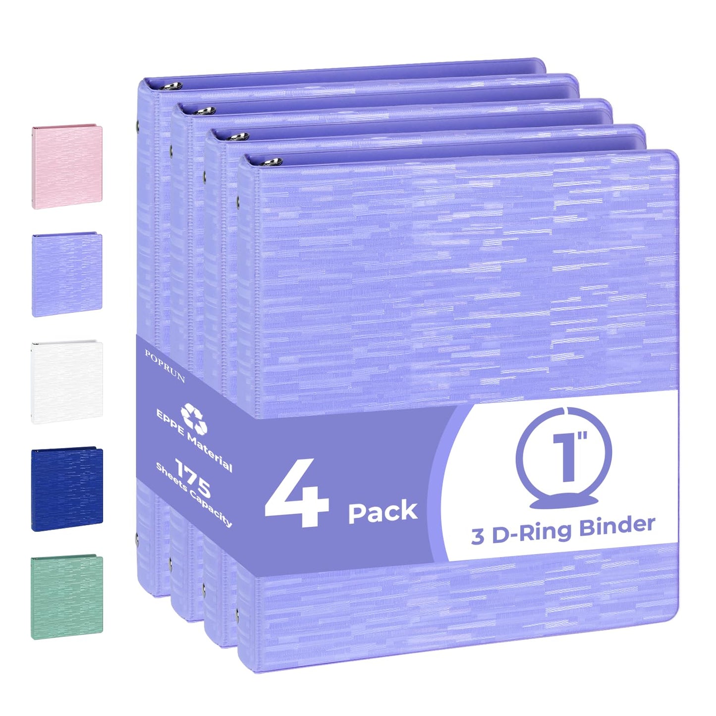 POPRUN 3 Ring Binder 1 Inch, PVC-Free, Holds 175 Sheets of 8.5 x 11 Paper, Extra Durable Organizer with 2 Pockets for School & Office, Heavy-Duty, 4 Pack, Cornflower Purple