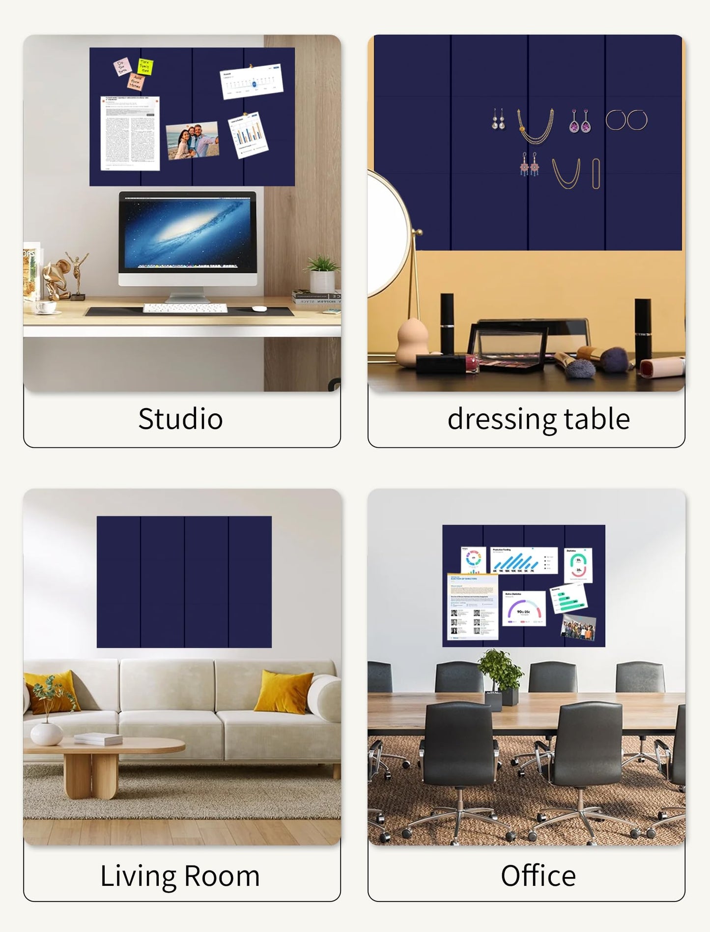 Large Bulletin Board 48"x 24" Cork Boards for Walls, 8 Pack Felt Wall Panels Photo Board, Cork Board for Office Home Pin Board