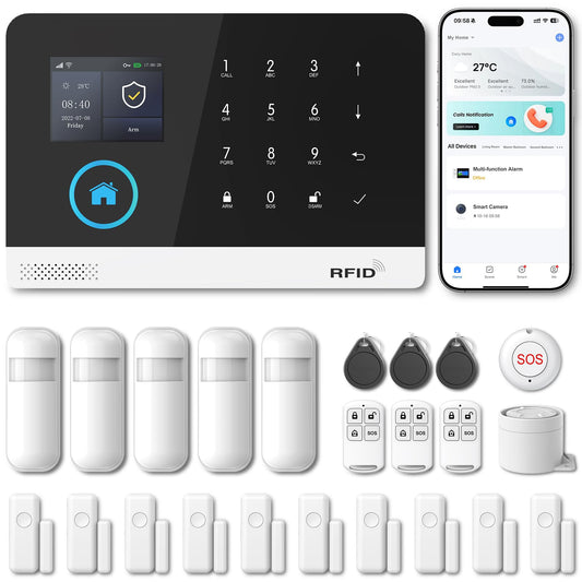 PGST Home Security Systems for House, Wireless Home Security Alarm System, Door/Window Sensor Motion Sensors with App Alert, WiFi+GSM 4G Home Alarm System No Subscription（103-F）