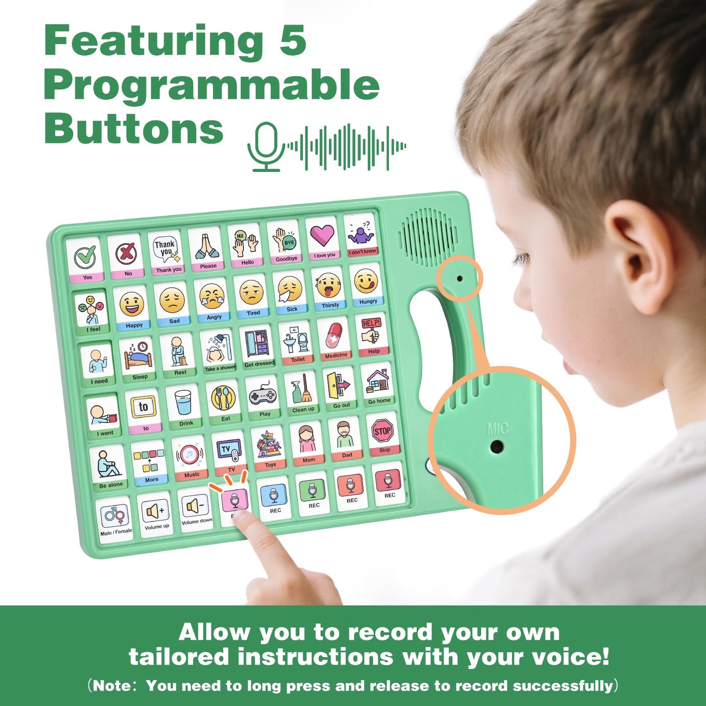 Joyreal AAC Device for Autism, Non Verbal Communication Tools for Speech Therapy & Stroke Rehab. Autism Communication Board with 5 Programmable Buttons & Adjustable Volume, Autistic Kids Must Haves