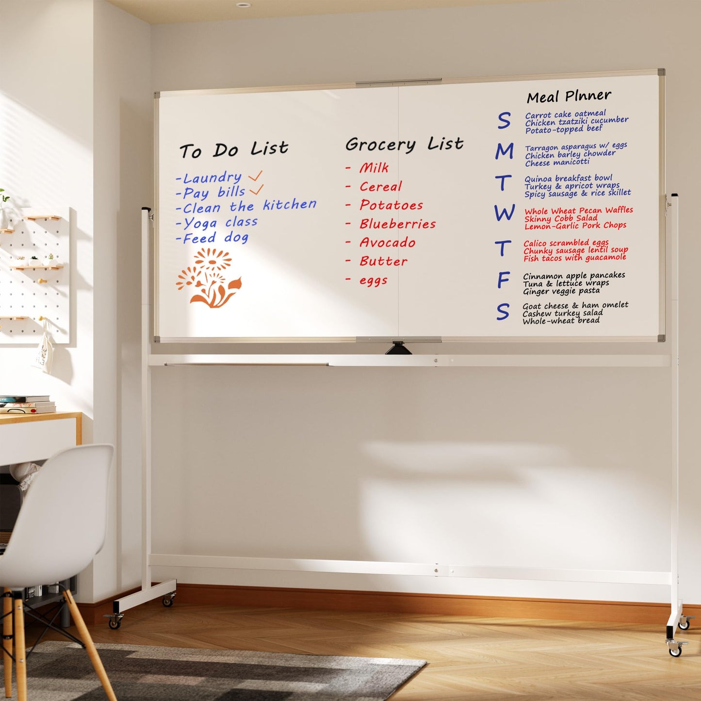 Large Rolling Whiteboard on Wheels, 72" x 36" Double-Sided Mobile White Board with Stand, 6' x 3' Portable Standing Magnetic Dry Erase Board Easel for Home Office Classroom School, Silver