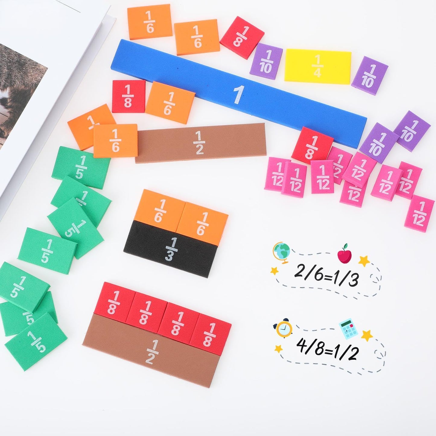 Sayglossy 30 Sets Fraction Tiles Set for Math Classroom Fractions Manipulatives Math Learning Manipulatives for Home School Supplies