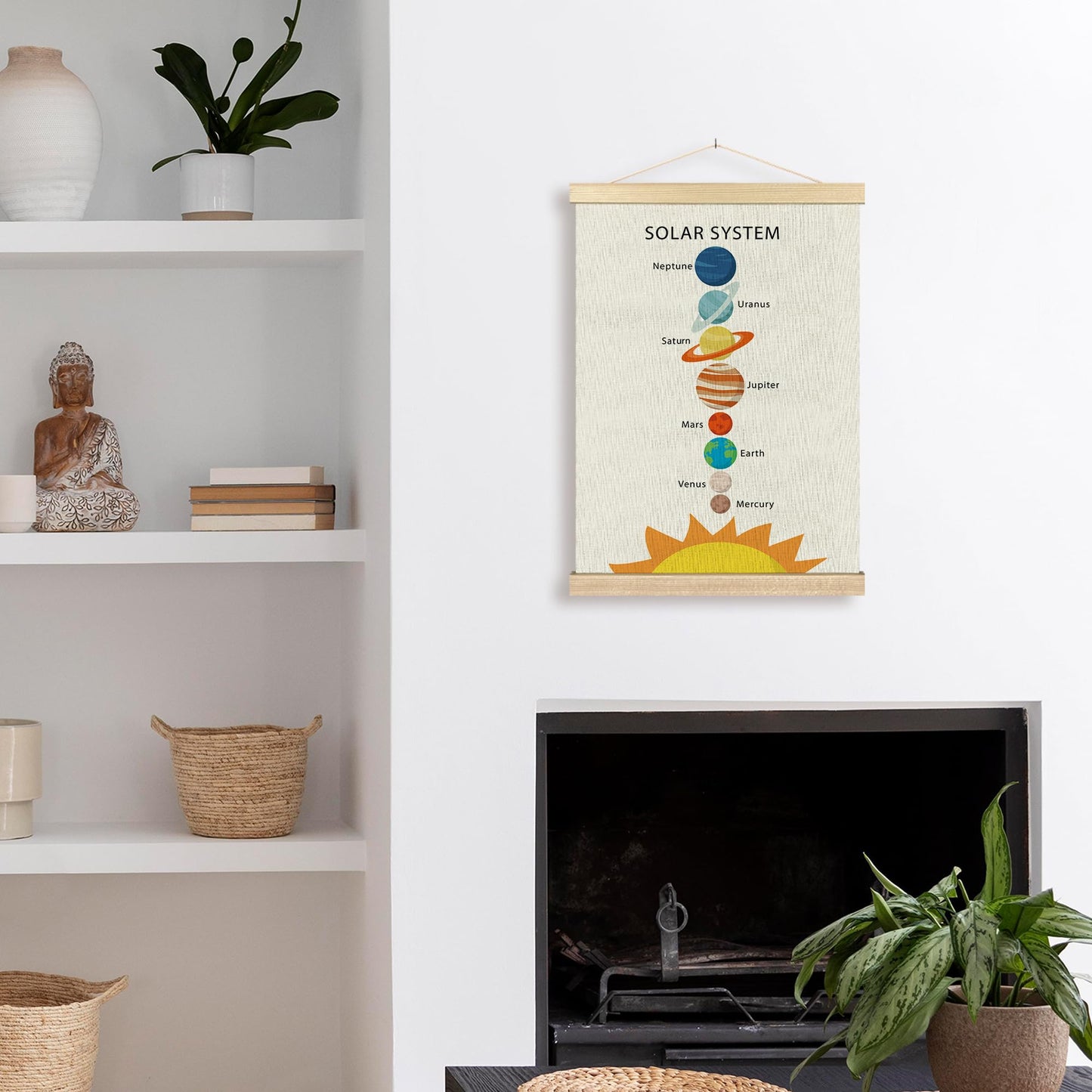 BCUANGD Space Wall Art - Solar System Kids Boys Planet Wall Art Poster Hanger with Wood Frames, Galaxy Education Wall Hanging Canvas Decor for Space Home Classroom Nursery Playroom, 12x16 Inches
