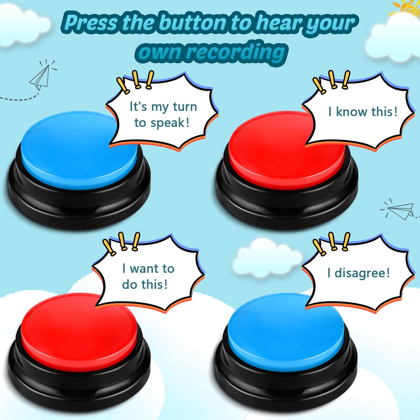 Jerify 12 Packs Recordable Answer Buzzers Learning Recording Sounds and Lights Buzzers Game Show Classroom Communication Buttons for Family Game Study Office Trivia Nights Red Blue