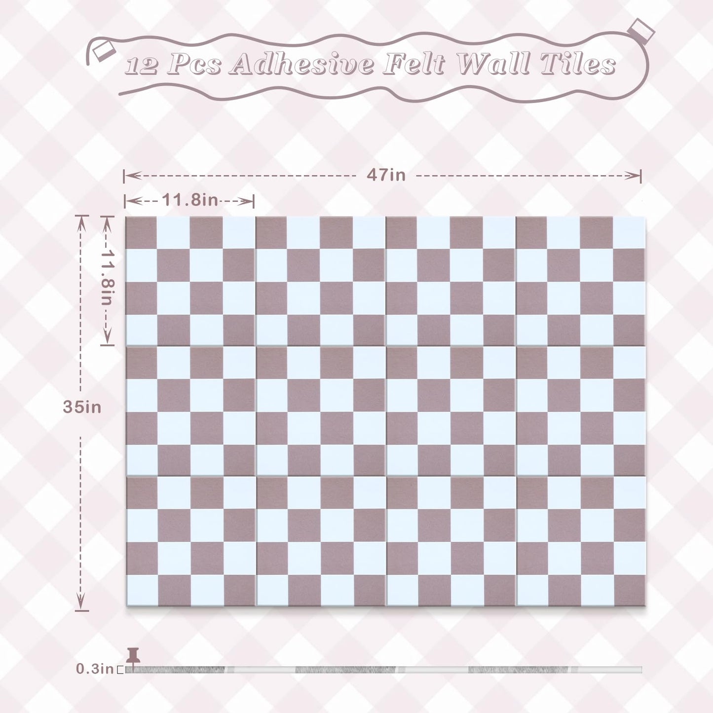 Geyoga 12 Pcs Felt Bulletin Board Tiles for Wall Classroom 12 x 12 Inch Checkered Classroom Wallpaper Backdrop Decor Racing Acoustic Wall Panels Self Adhesive for School Office Home(Brown Plaid)