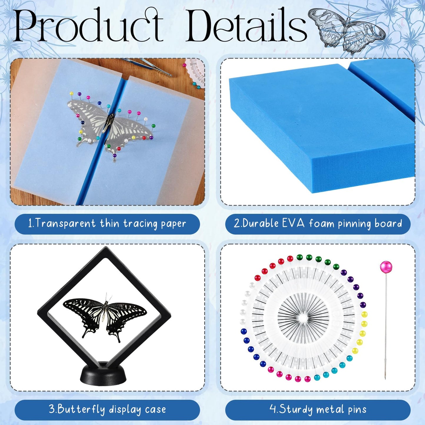 DoubleFill Insect Specimen Tools Kit Butterfly Specimen for Classroom Teaching Insect Pins Wings Pressing Paper Tweezers Scissors Gloves Insect Display Case Insect Collection for Bug Biology Projects