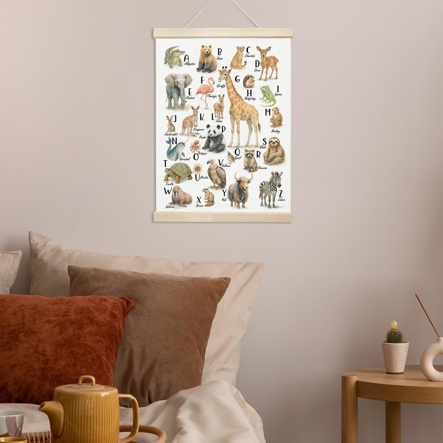 Xmsaitar Classroom Animals Zoo Alphabet Poster Hanger Frame Wall Decor, Cute ABC Prints for Wall Hanging Decor Art, Nursery Educational Banner for Kids Toddler Room Dorm Playroom Preschool 12x16in