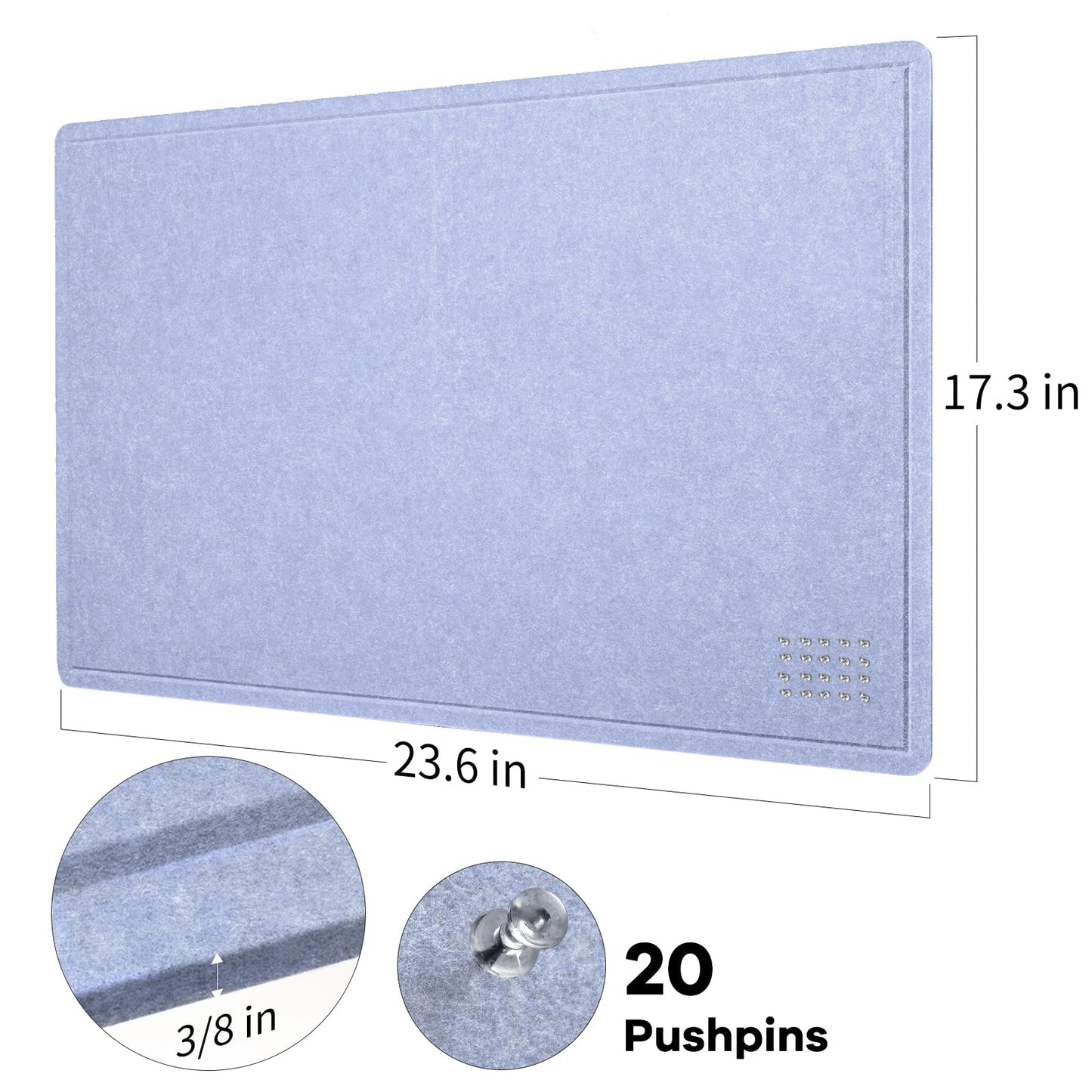 Lightomorrow Bulletin Board, 24 x 18 inches Felt Board Decorative Pin Board, Cork Board Alternative for Wall, Foldable Photo Board Self-Adhesive Vision Board with 20 Pushpins - Lavender Blue