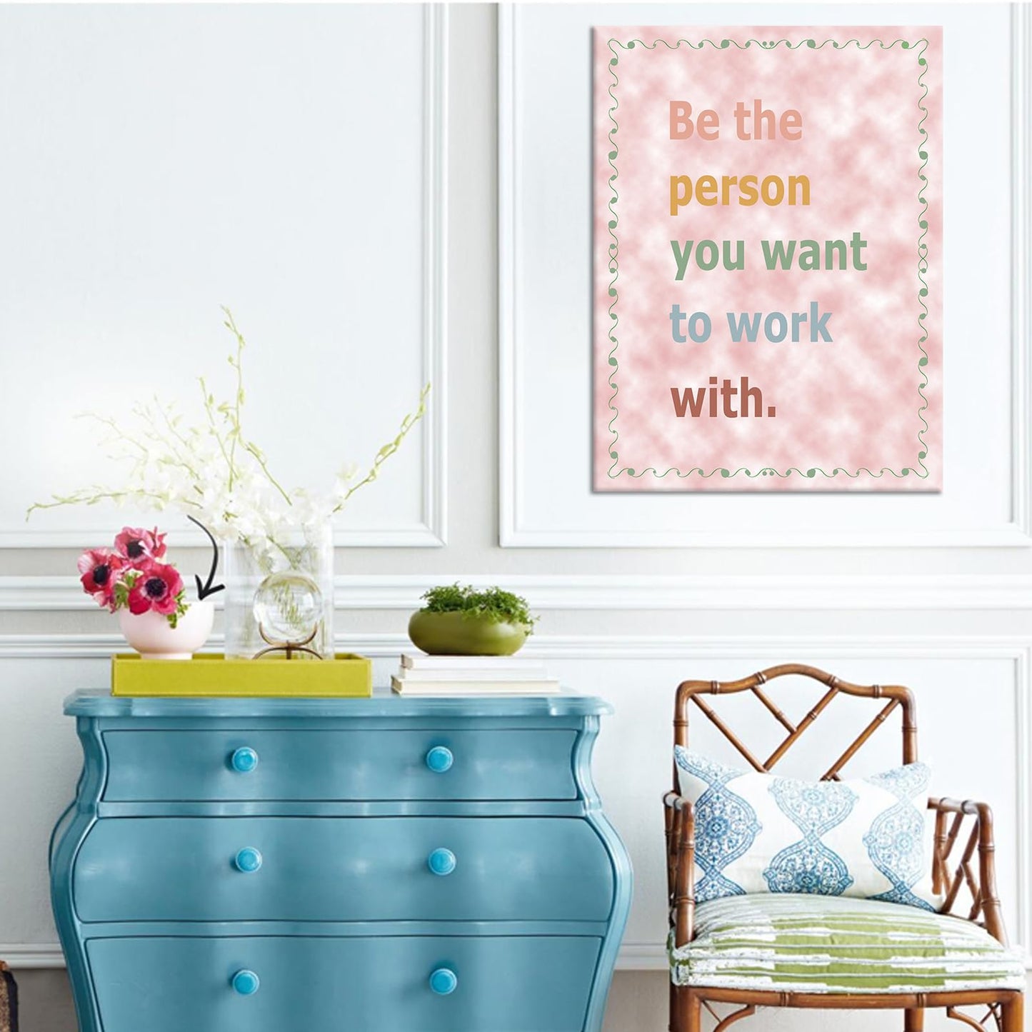 YSPCSUN Inspirational Posters for Office, Be the Person You Want to Work With Canvas Poster Single Panel Wall Decor for Home Office Dorm Classroom, Framed Canvas Art, 24x18inch
