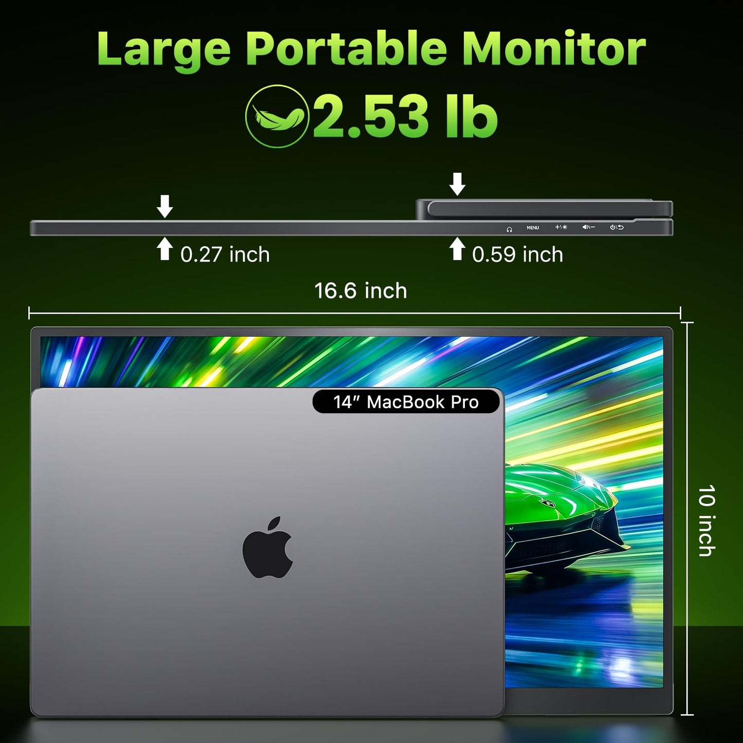 Upperizon Portable Monitor 18.5 inch 2K QHD 120% sRGB 120Hz IPS HDR HDMI USB-C Travel Monitor for Laptop MacBook PC Surface PS5 Xbox, Large External Display with Kickstand & Speakers, VESA Compatible