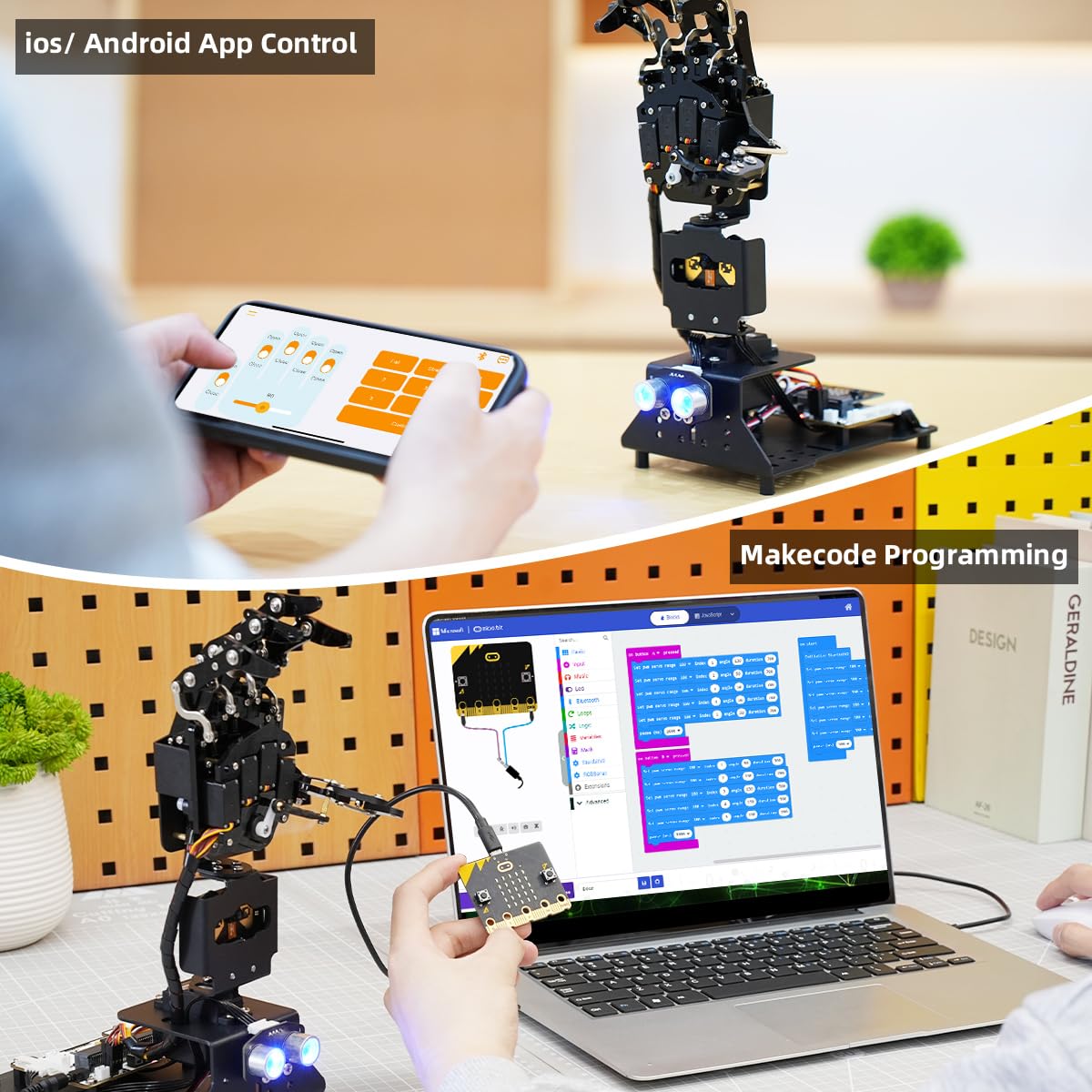 Robot Hand with Micro: bit V2 AI Bionic Robotic Hand Five Fingers Solely Movement Mechanical Arm DIY Smart Robot & Engineering Kits, Science/Coding/Programming Set