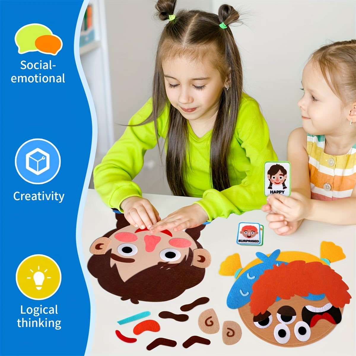 WOBOX 83 Pcs Children's Felt Expression Face DIY Activity Toy, Children's Social Emotional Learning Activity Expression Board Emotional Expression, Educational Puzzle Game Early Education