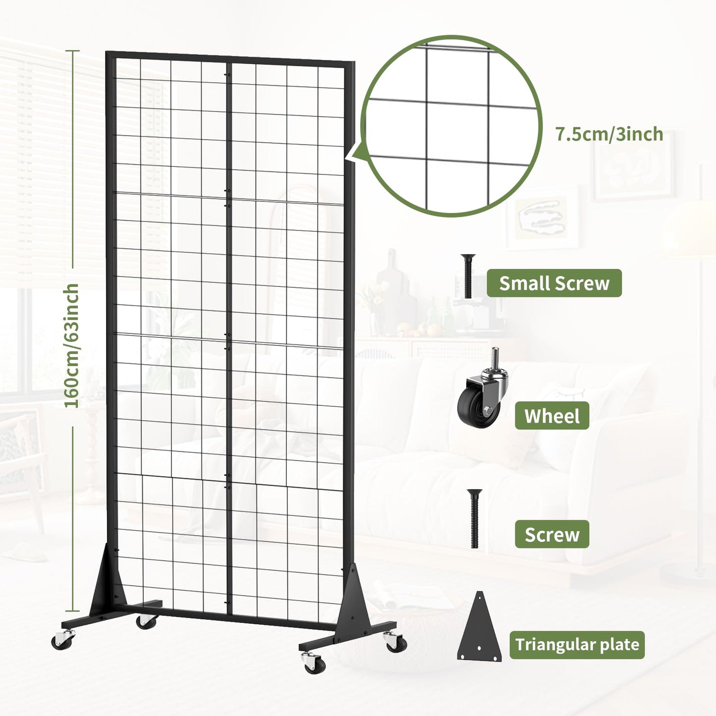 RCZSCBK 1-Pack Grid Wall Panels, 2' X 5.5' Ft Gridwall Panel Display Stand, Heavy Movable Floorstanding Detachable Gird Wall Panels,Suitable for Art Fairs(Lncludes 4-Pack Mesh Accessories)