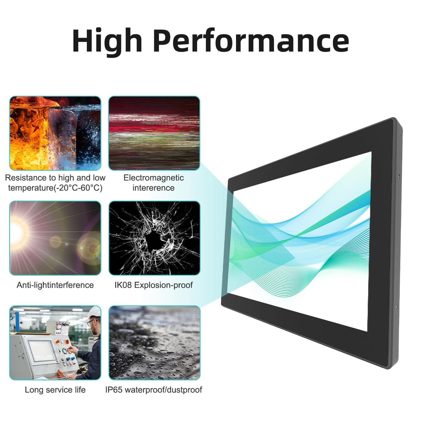 Senisway 13.3-inch Industrial Touch Screen Monitor, 10-Point Capacitive Open Frame Design, Full HD 1920x1080, for Kiosk ATM Vending Machine (Embedded Mount, IP65 Waterproof Front)