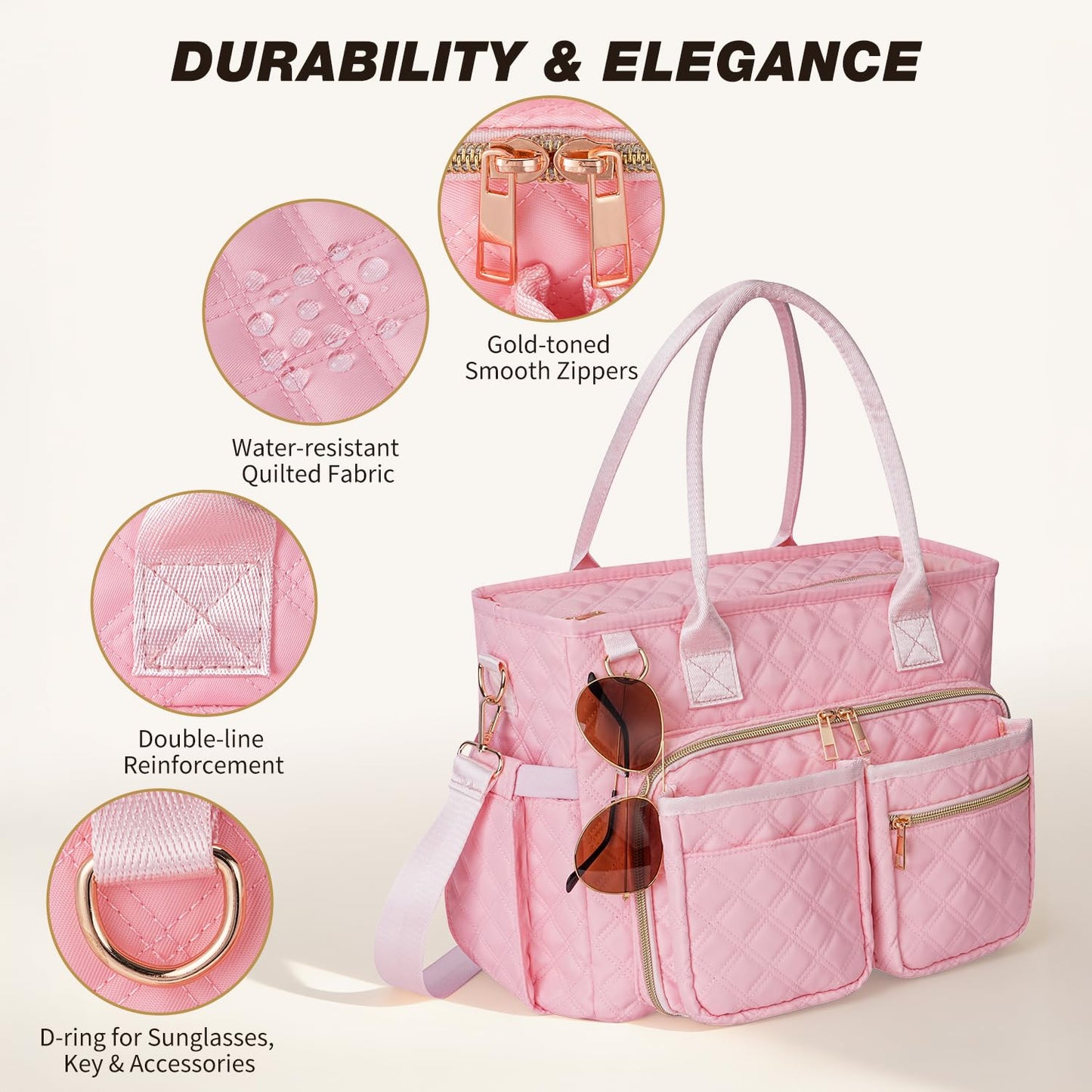 KOPKOFT Large Bible Cover Case for Women, Quilted Church Tote Bag with Shoulder Strap, Bible Study Supplies Journaling Kit Bible Accessories, Christmas Christian Gift for Women (Pink)